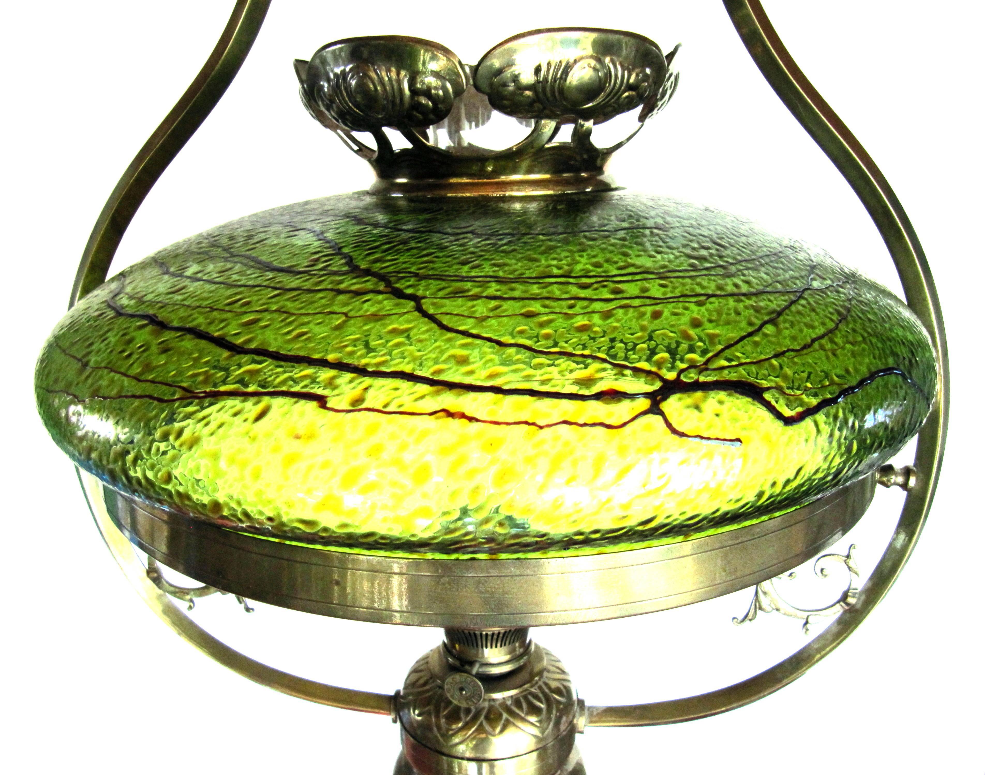 Early 20th Century Large Austrian Art Nouveau Lamp with Pallme & König Glass For Sale