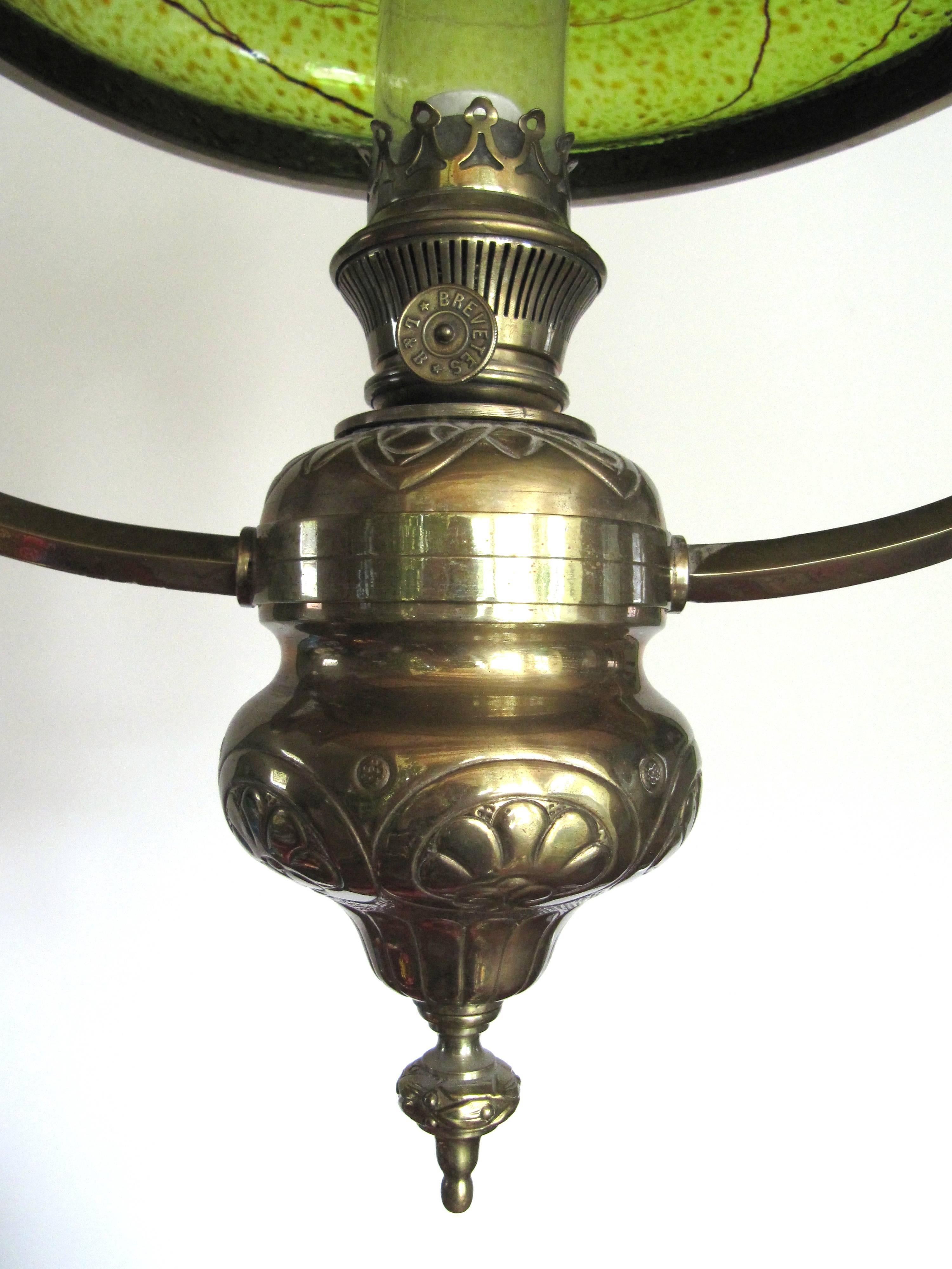 Large Austrian Art Nouveau Lamp with Pallme & König Glass For Sale 2