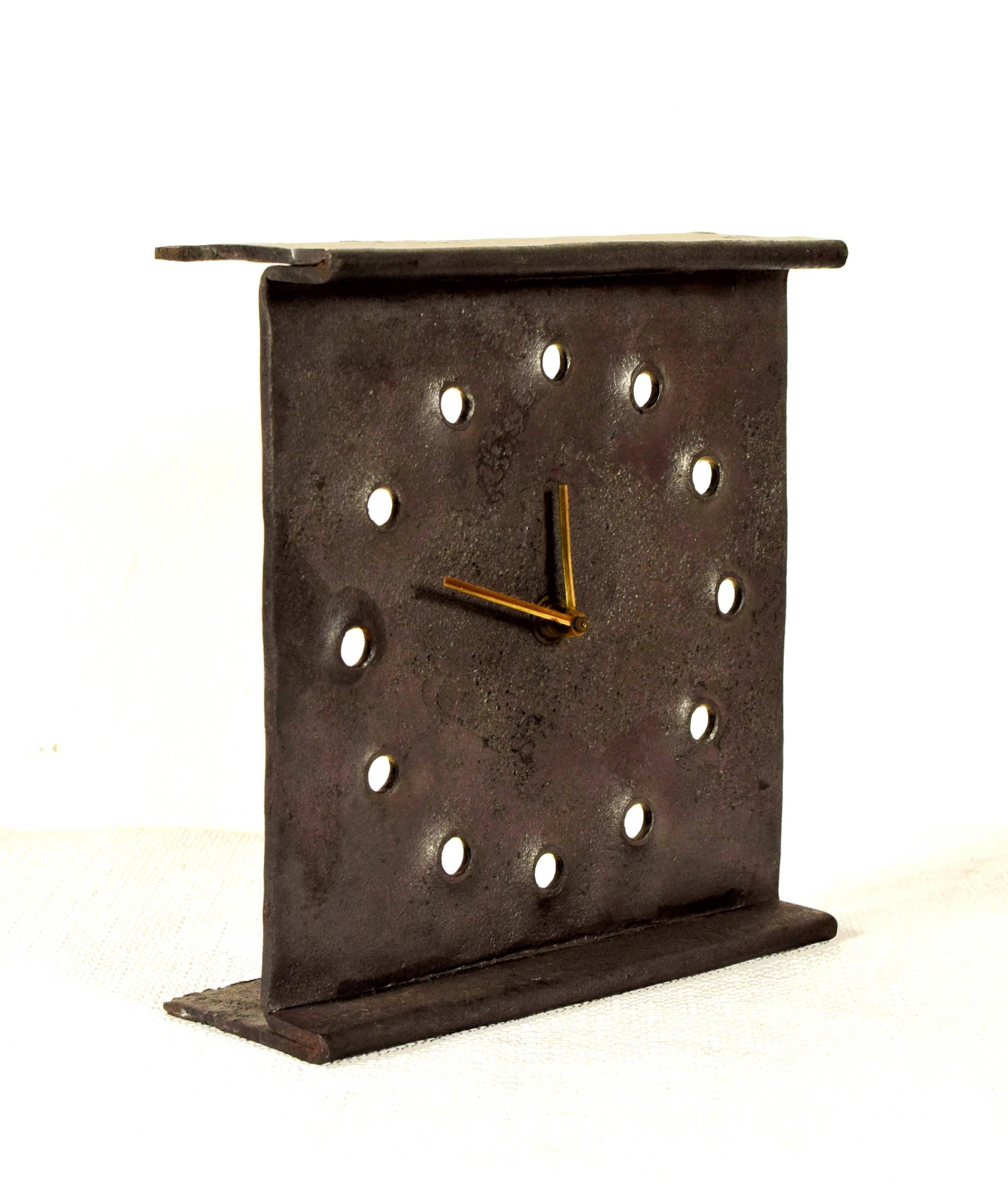 Mid-Century Modern Austrian Brutalist Cast Iron Table Clock from the 1960s
