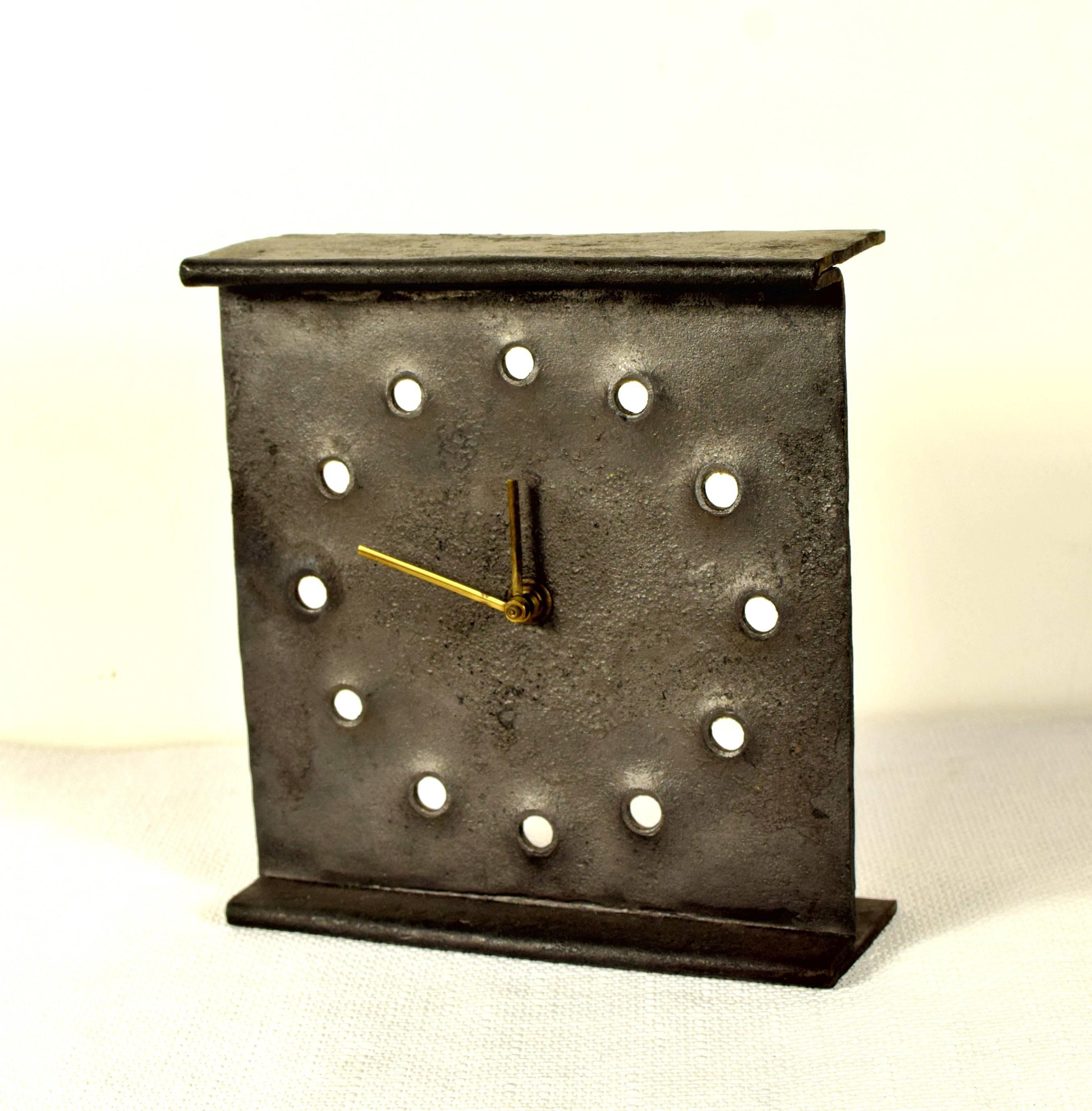 Steel Austrian Brutalist Cast Iron Table Clock from the 1960s