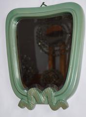Large Art Deco Green Ceramic Wall Mirror by Gmundner Keramik