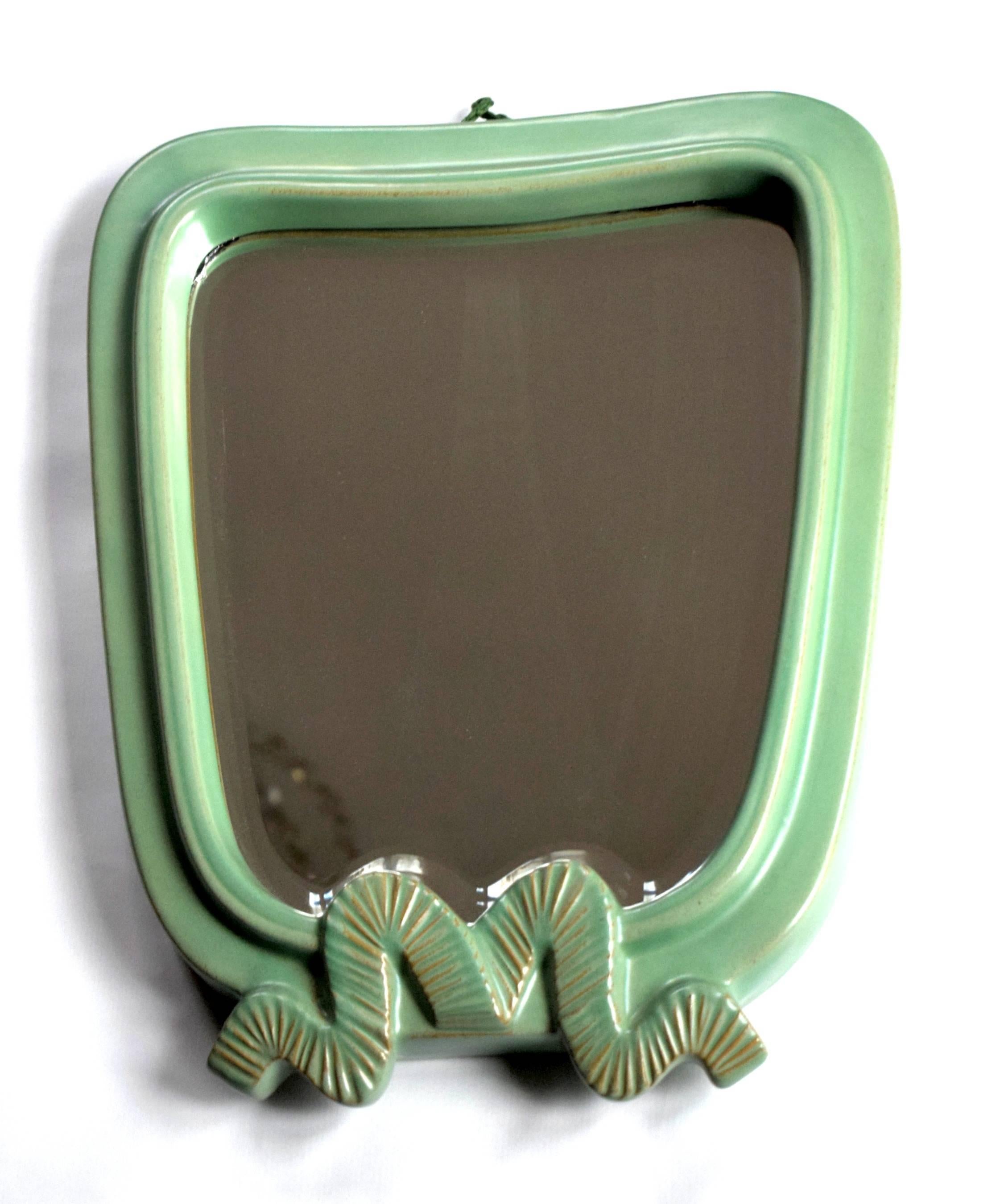 Austrian Large Art Deco Green Ceramic Wall Mirror by Gmundner Keramik For Sale