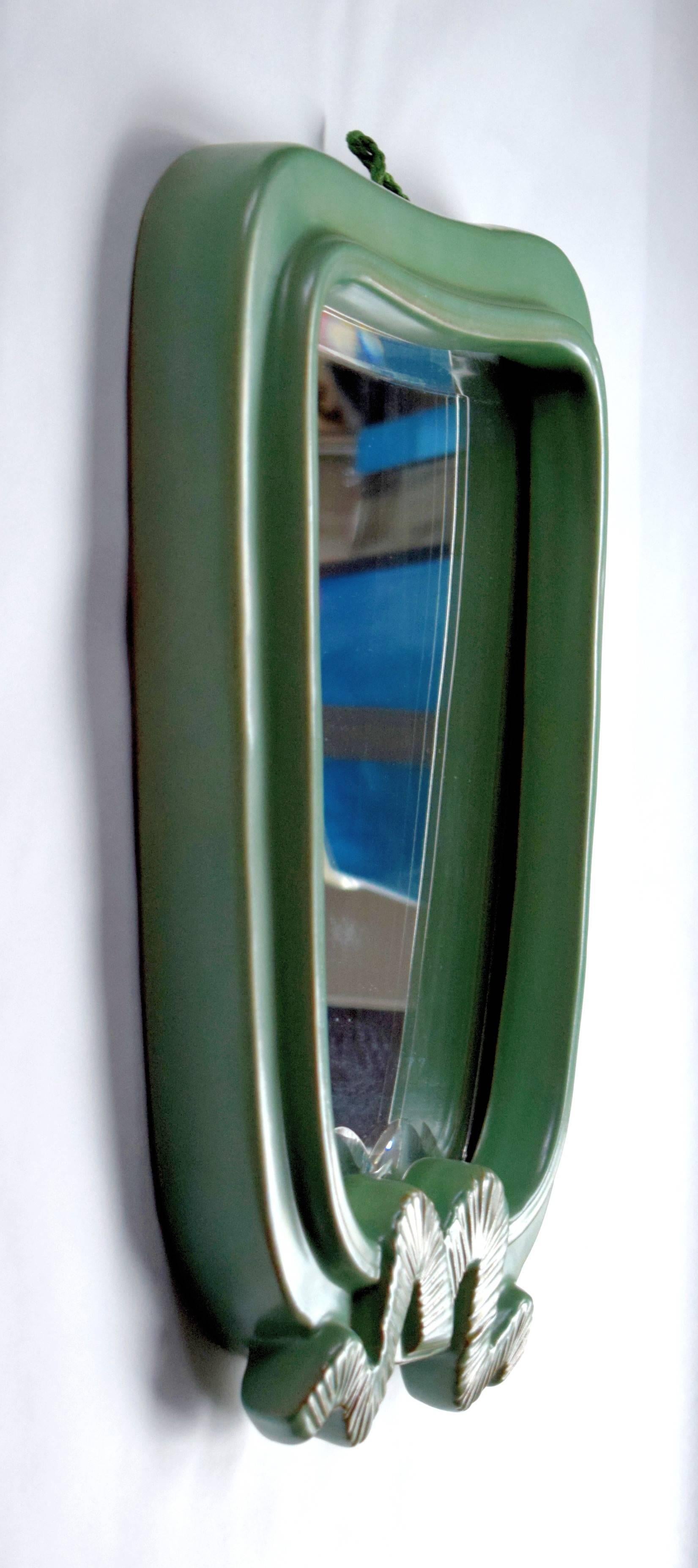 Mid-20th Century Large Art Deco Green Ceramic Wall Mirror by Gmundner Keramik For Sale