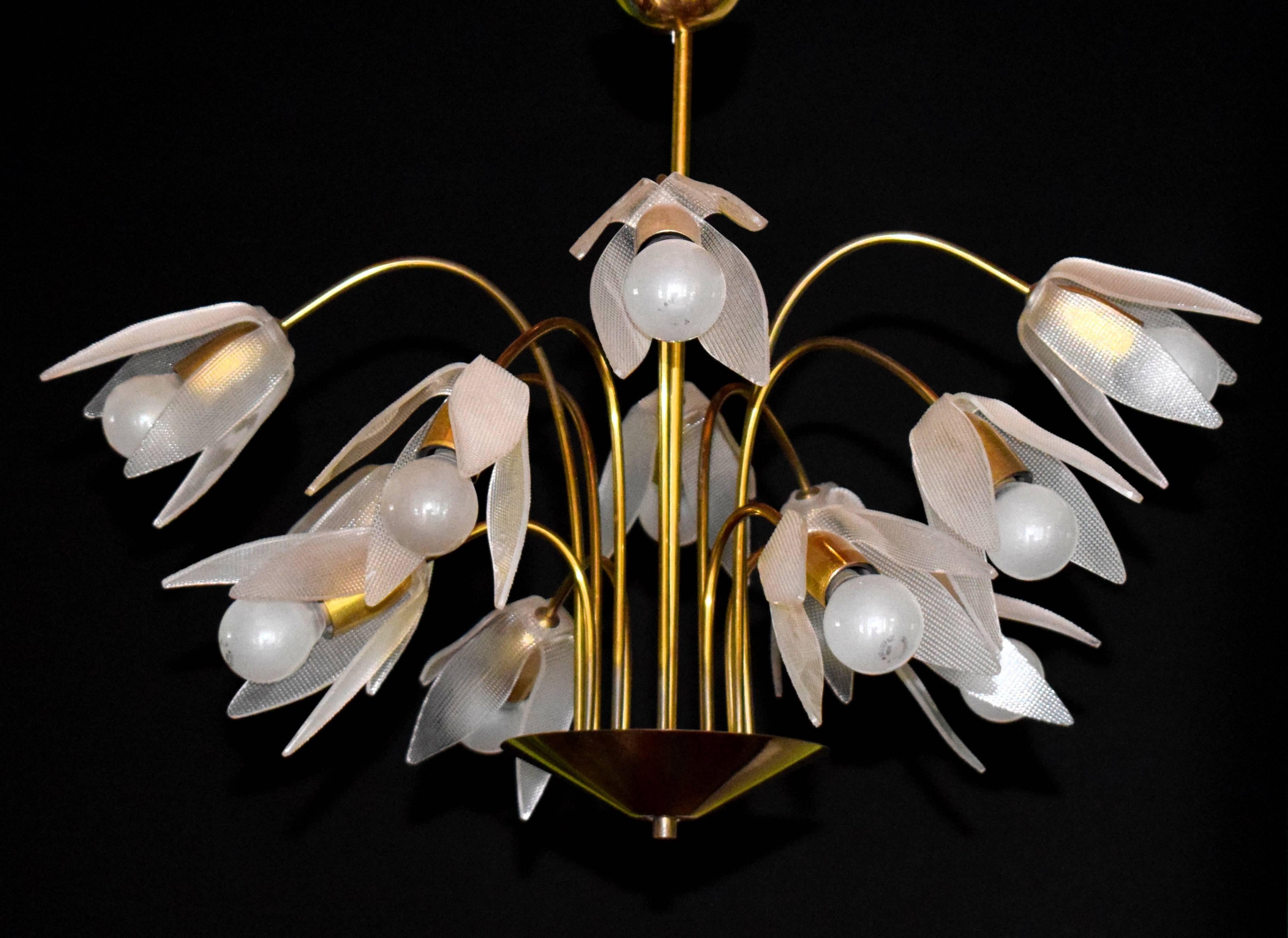 Brass Mid-Century Modern Flower Chandelier by Rupert Nikoll, 1960s, Vienna For Sale