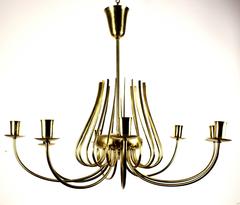 Large Italian 1950s Luxury Brass Chandelier with Eight Arms