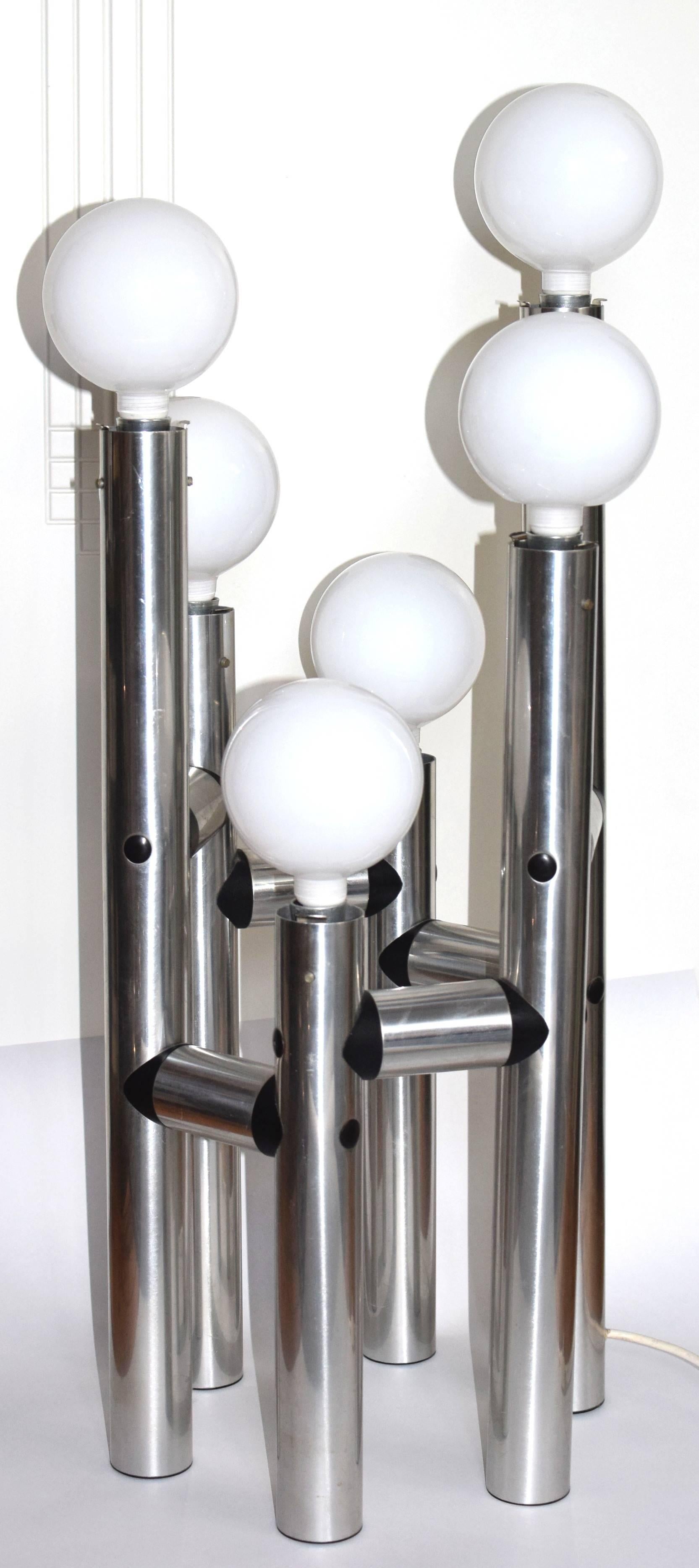 Mid-Century Modern Large Austrian Modern Polished Aluminium Six-Light Table Lamp, Kalmar For Sale