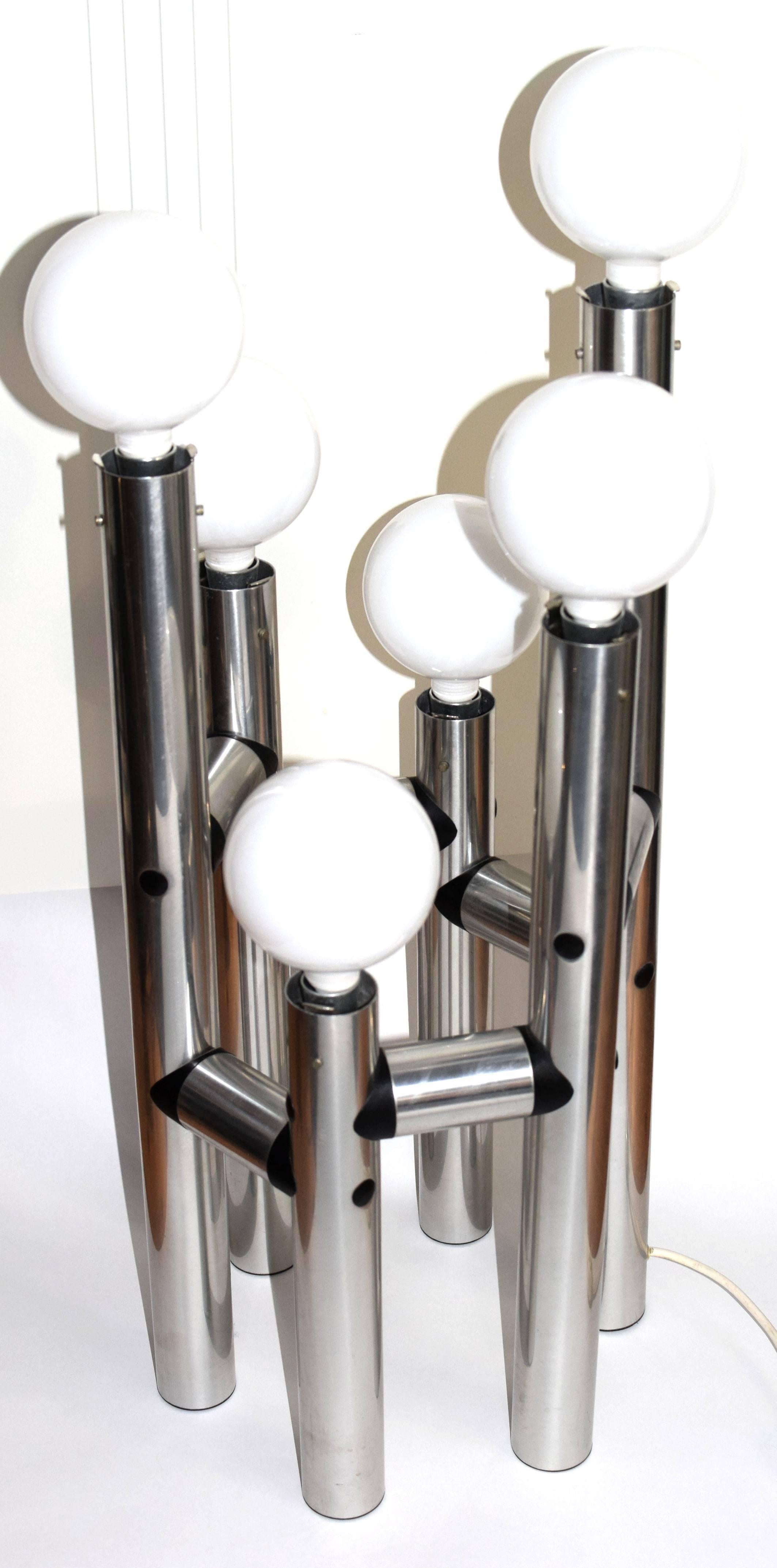 Aluminum Large Austrian Modern Polished Aluminium Six-Light Table Lamp, Kalmar For Sale