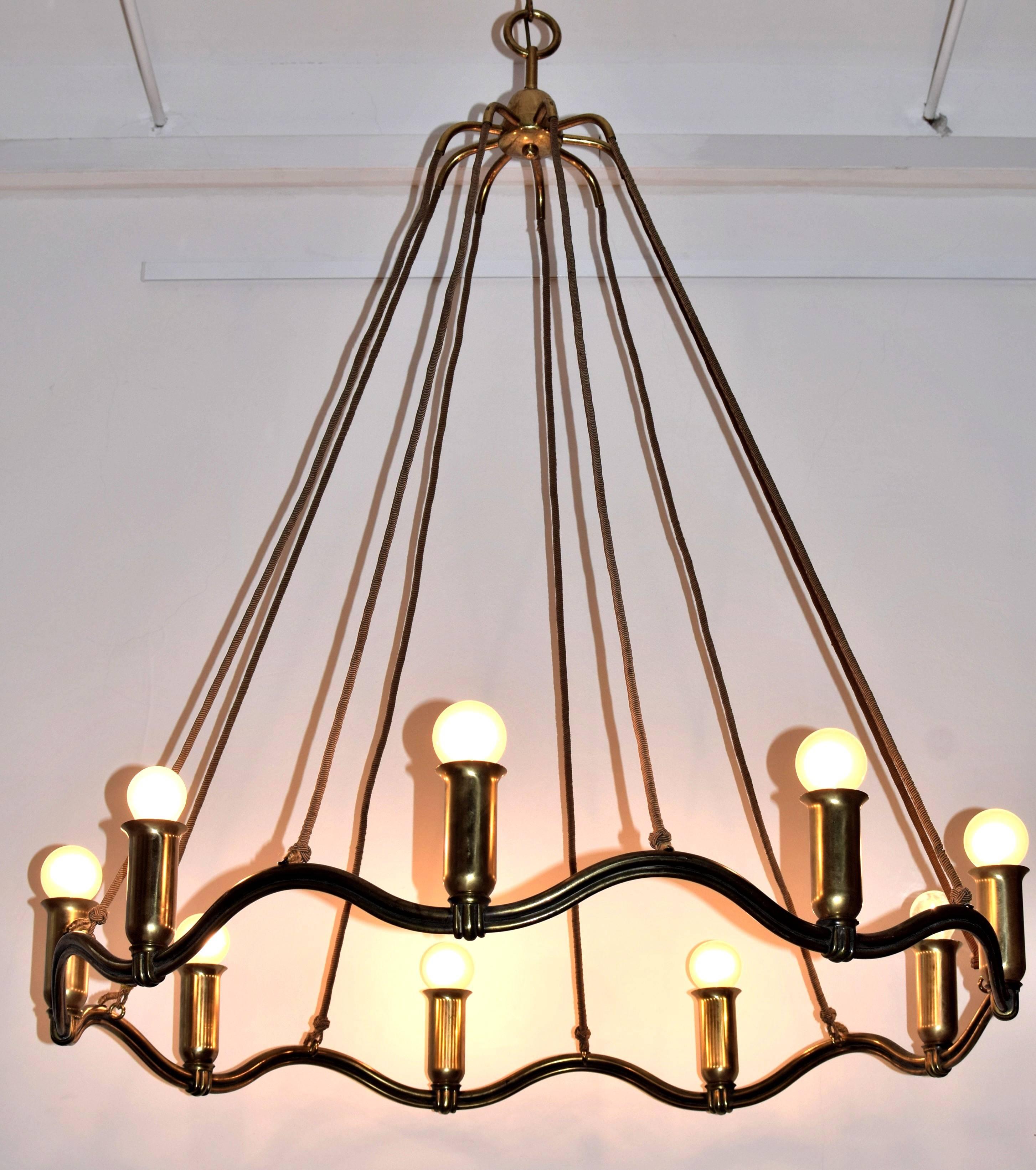 Extra Large Wave-Shaped Ceiling Light, 1930s, Hugo Gorge Attributed For Sale 2
