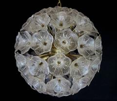 Large Sunburst Murano Glass Chandelier, Venini Style, 1960s
