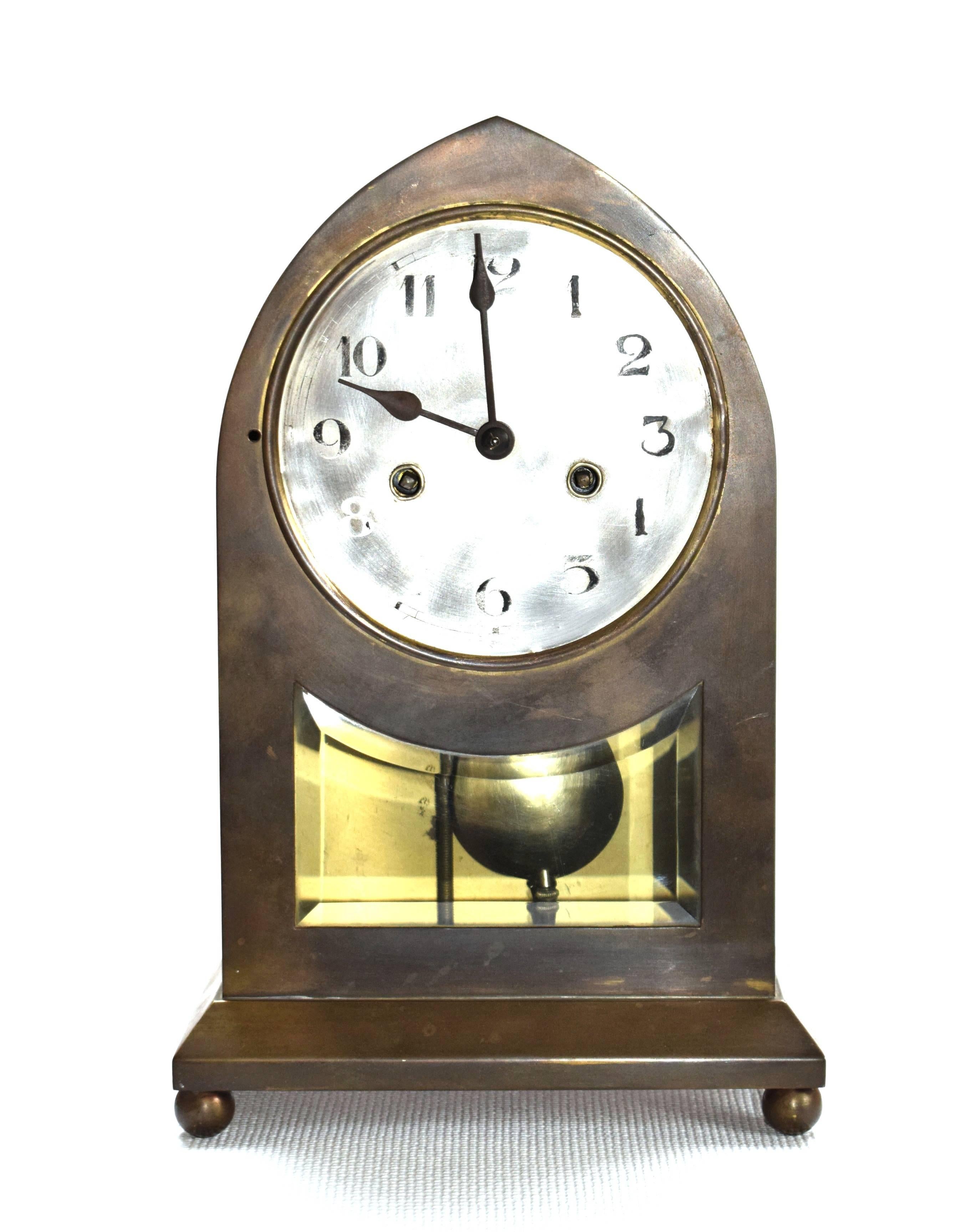 Art Nouveau Large Viennese Secession Table Clock Made of Brass For Sale