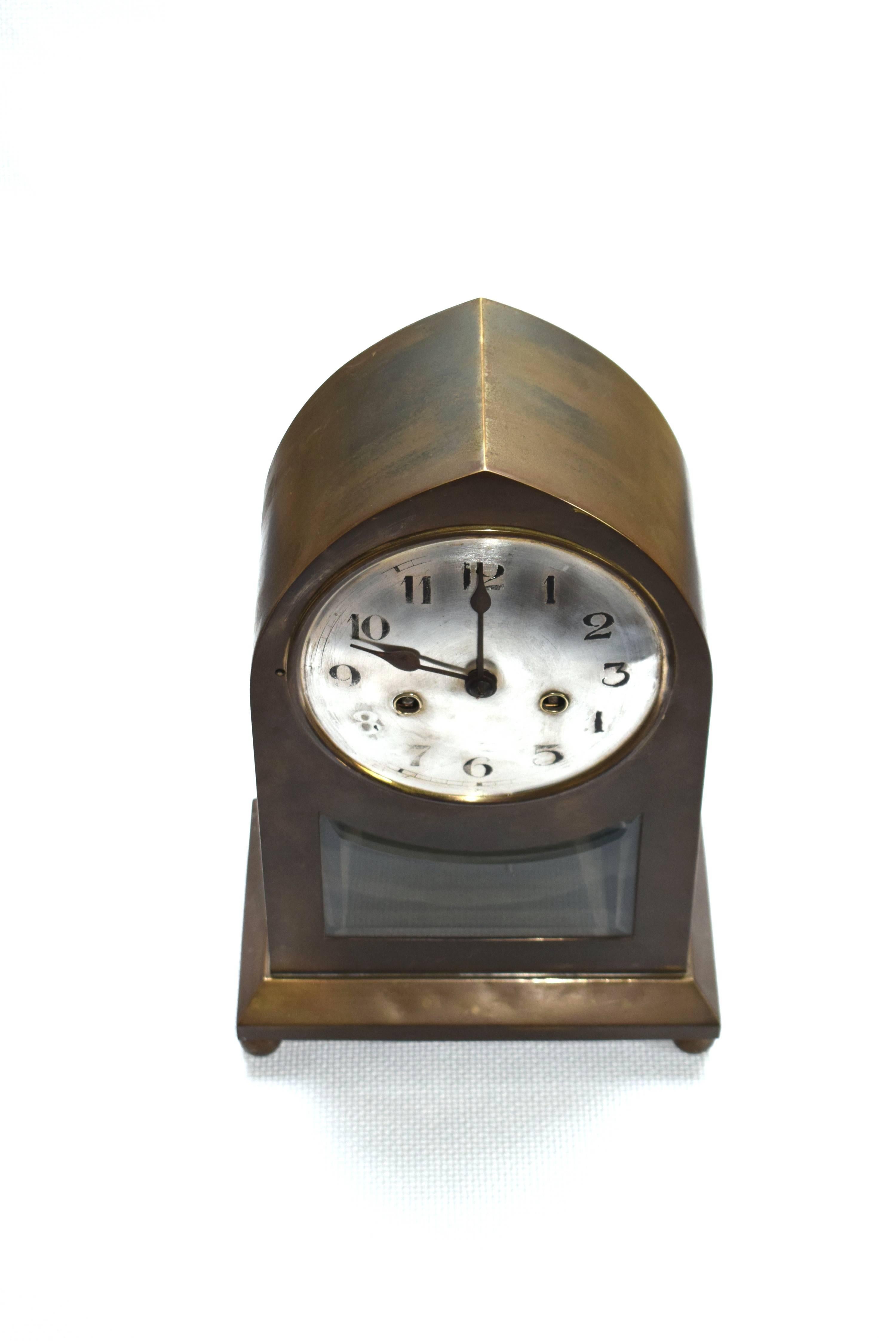 Austrian Large Viennese Secession Table Clock Made of Brass For Sale