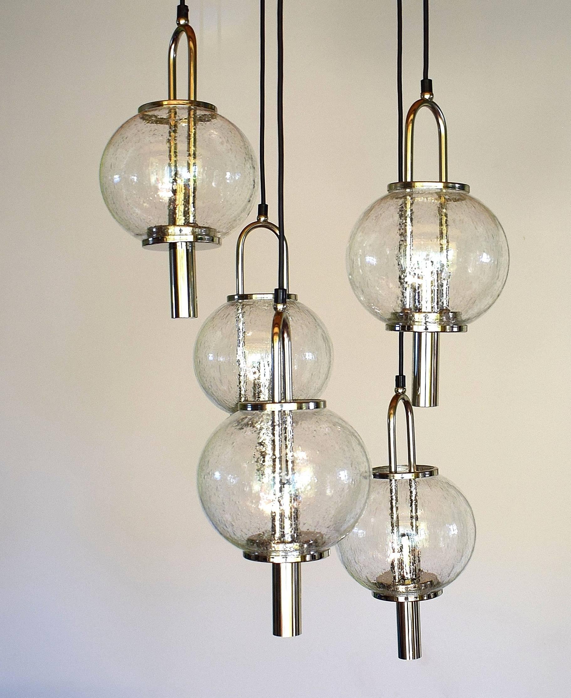 Mid-20th Century Stunning Mid-Century Modernist Glass Ball Chandelier by Kalmar For Sale