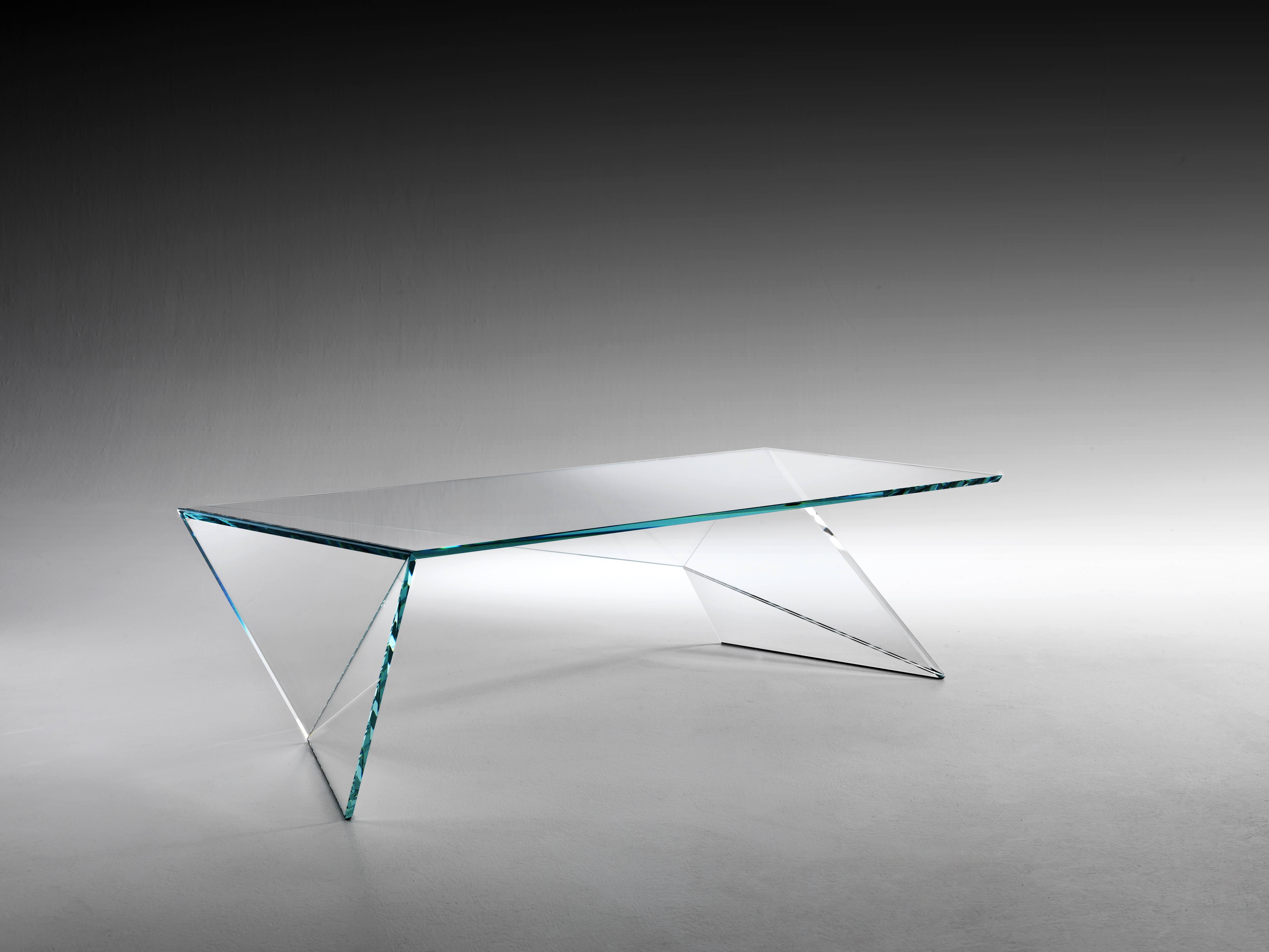 Modern Kristallglas Couchtisch Origami Contemporary Design Made in Italy (Italienisch) im Angebot