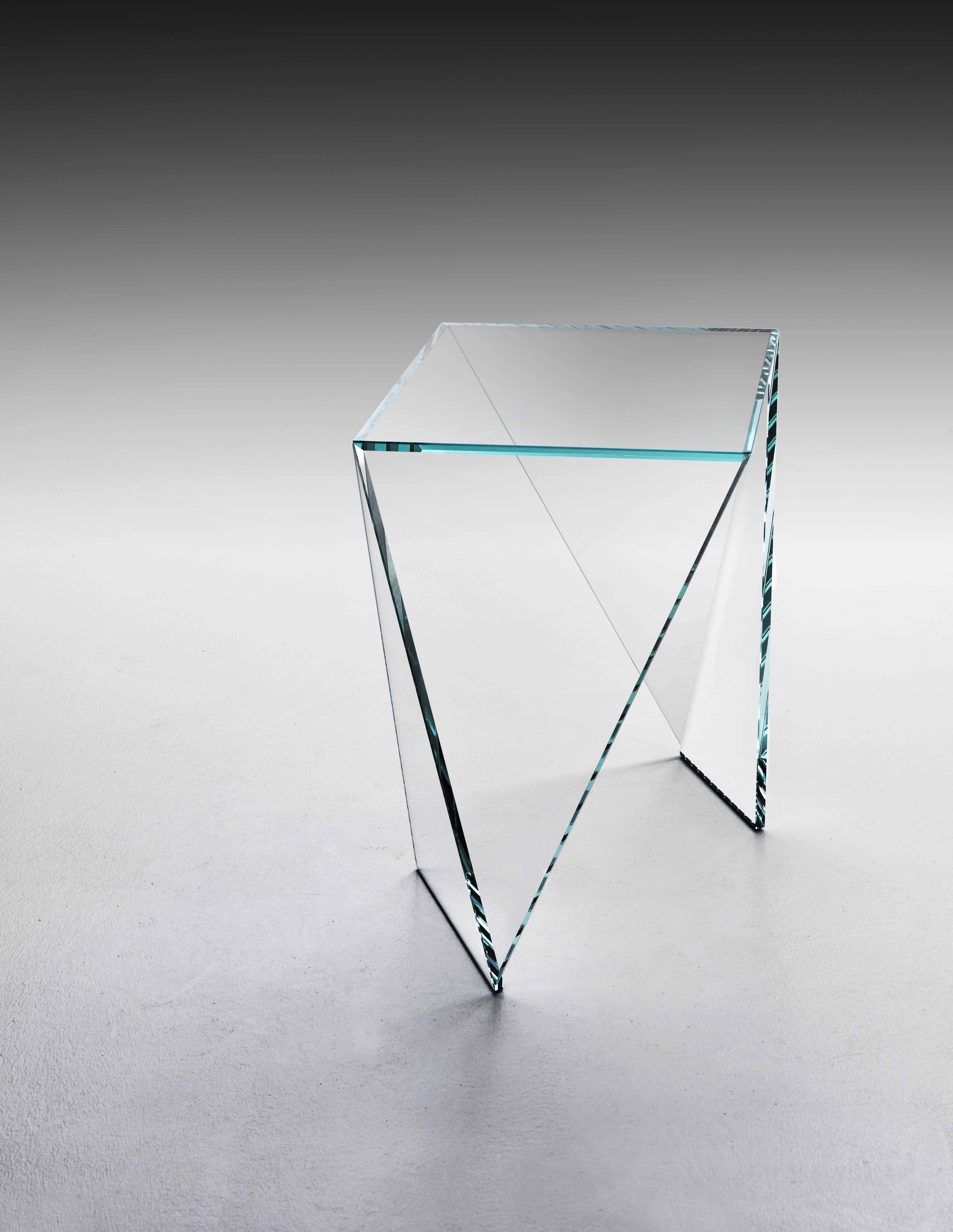 Italian Crystal Glass Side Table Modern Origami Contemporary Design Made in Italy For Sale