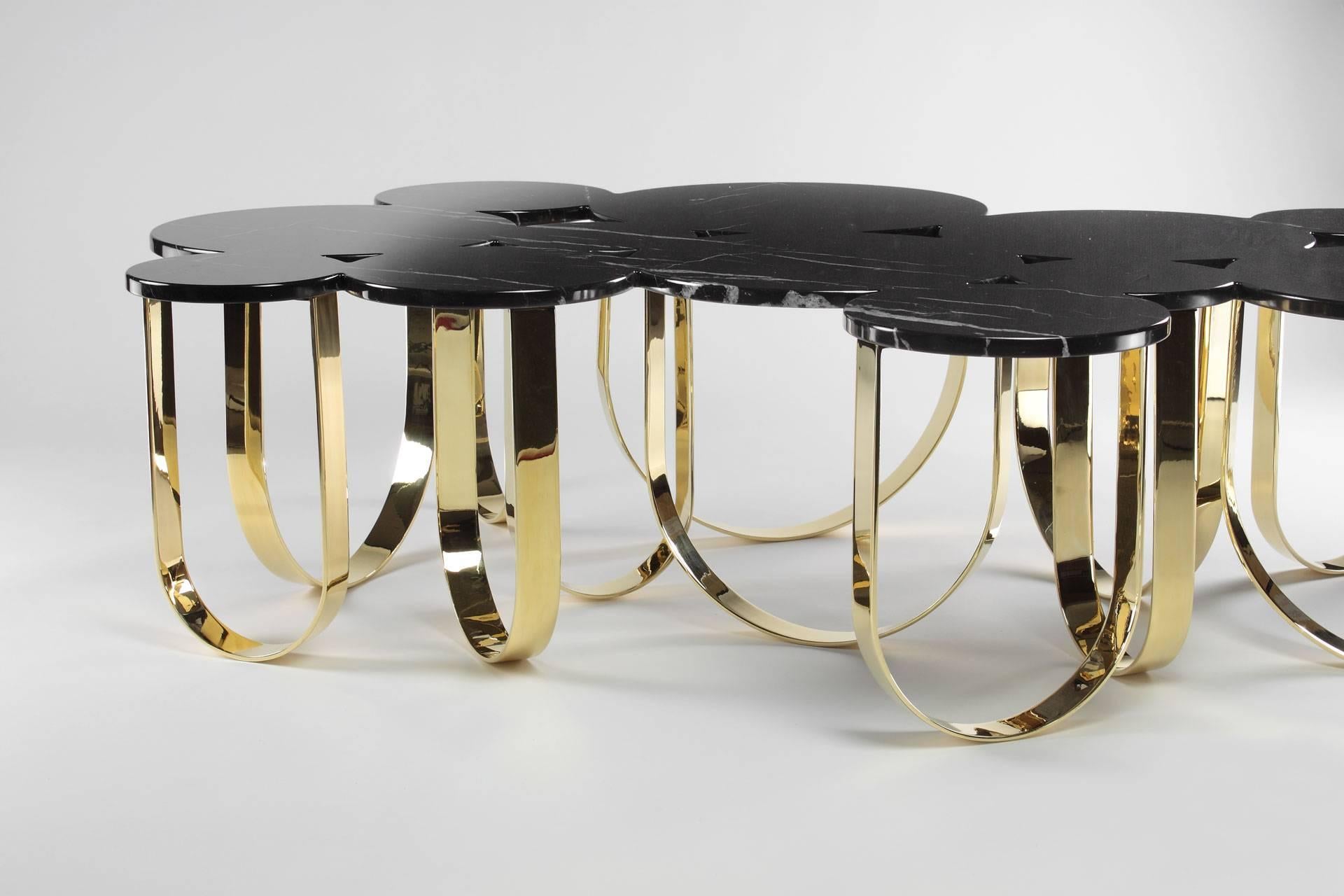Coffee Center Table Weiß Statuary Marmor Spiegel Stahl Ringe Collectible Design (21. Jahrhundert und zeitgenössisch) im Angebot