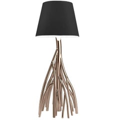 Floor Lamp Round Circular Steel Gold Black Linen Italian Contemporary Design