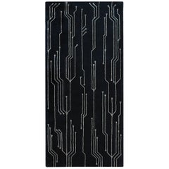 Rug Carpet Rectangular Black Wool Silk Nepal Contemporary Design