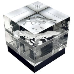 Table Lamp Modern Cubic Acrylic Glass and Leather Italian Contemporary Design