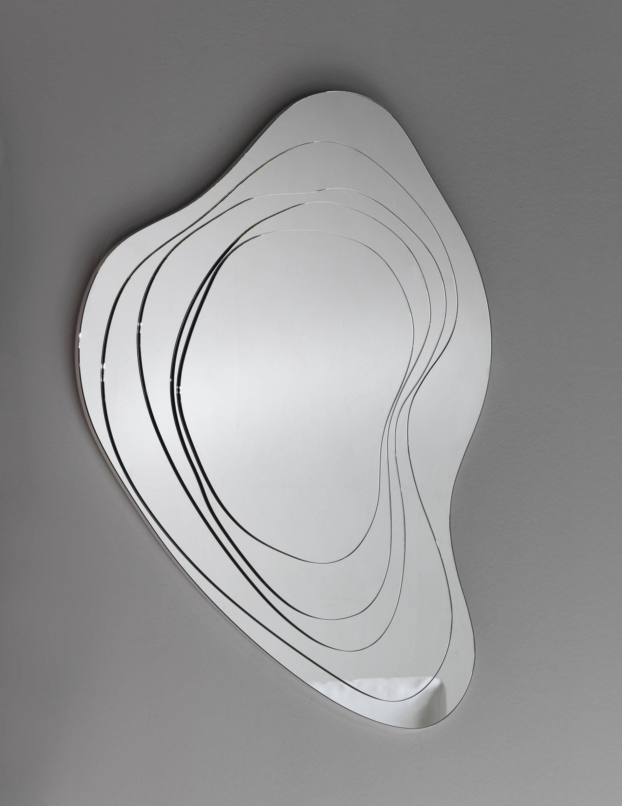 Hand-Crafted Wall Full-Length Mirror Curved Design Limited Edition Contemporary Made in Italy For Sale