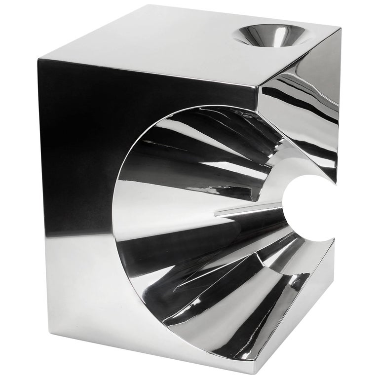 Side Table Stool Modern Square Steel Italian Limited Edition Design 1
