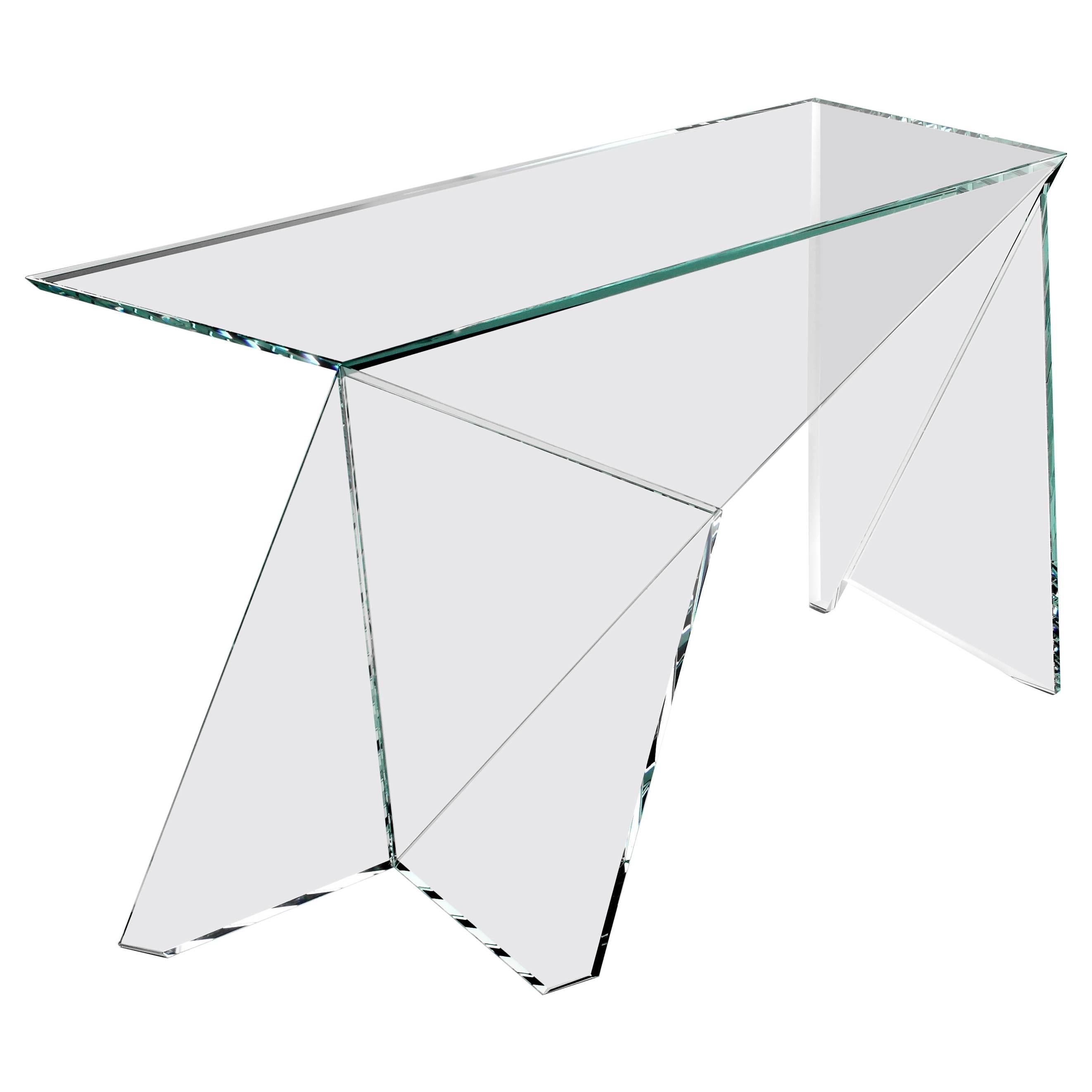 Schreibtisch oder Schreibtisch aus Kristallglas im Origami-Design mit Sammlerstücken (Moderne) im Angebot