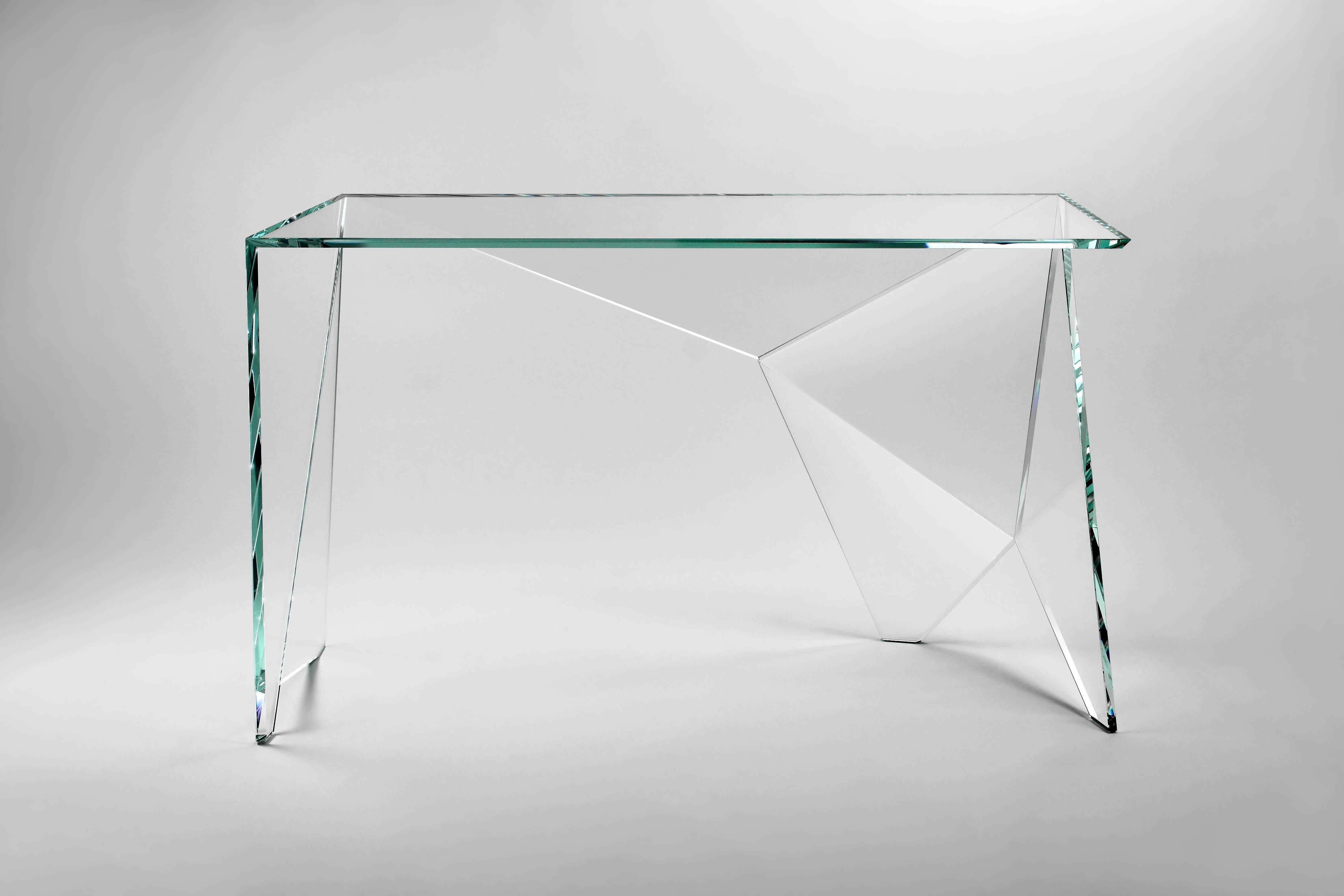 Schreibtisch oder Schreibtisch aus Kristallglas im Origami-Design mit Sammlerstücken (Italienisch) im Angebot