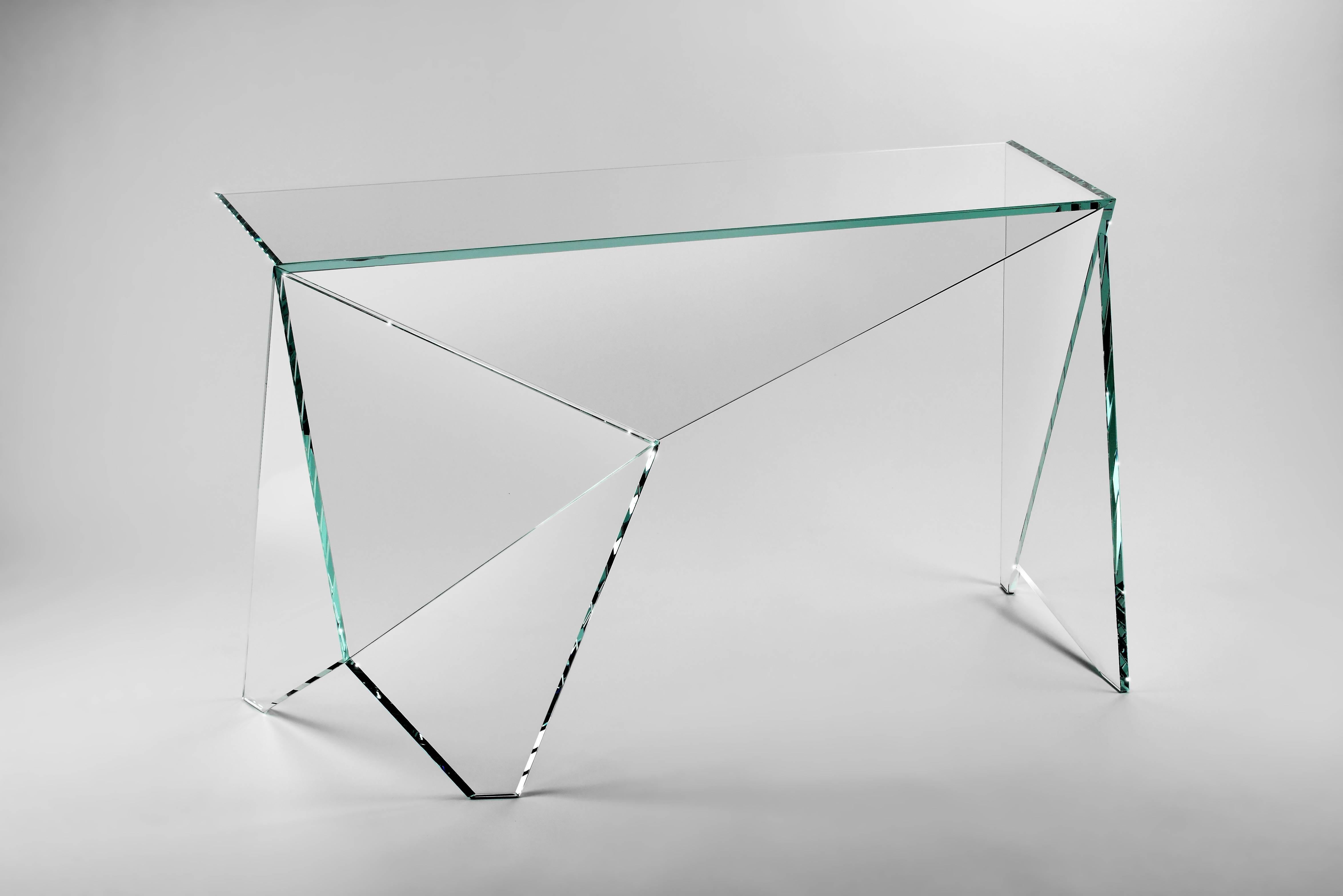 Modern Desk or Writing Table Crystal Glass Origami Design Collectible Made in Italy For Sale