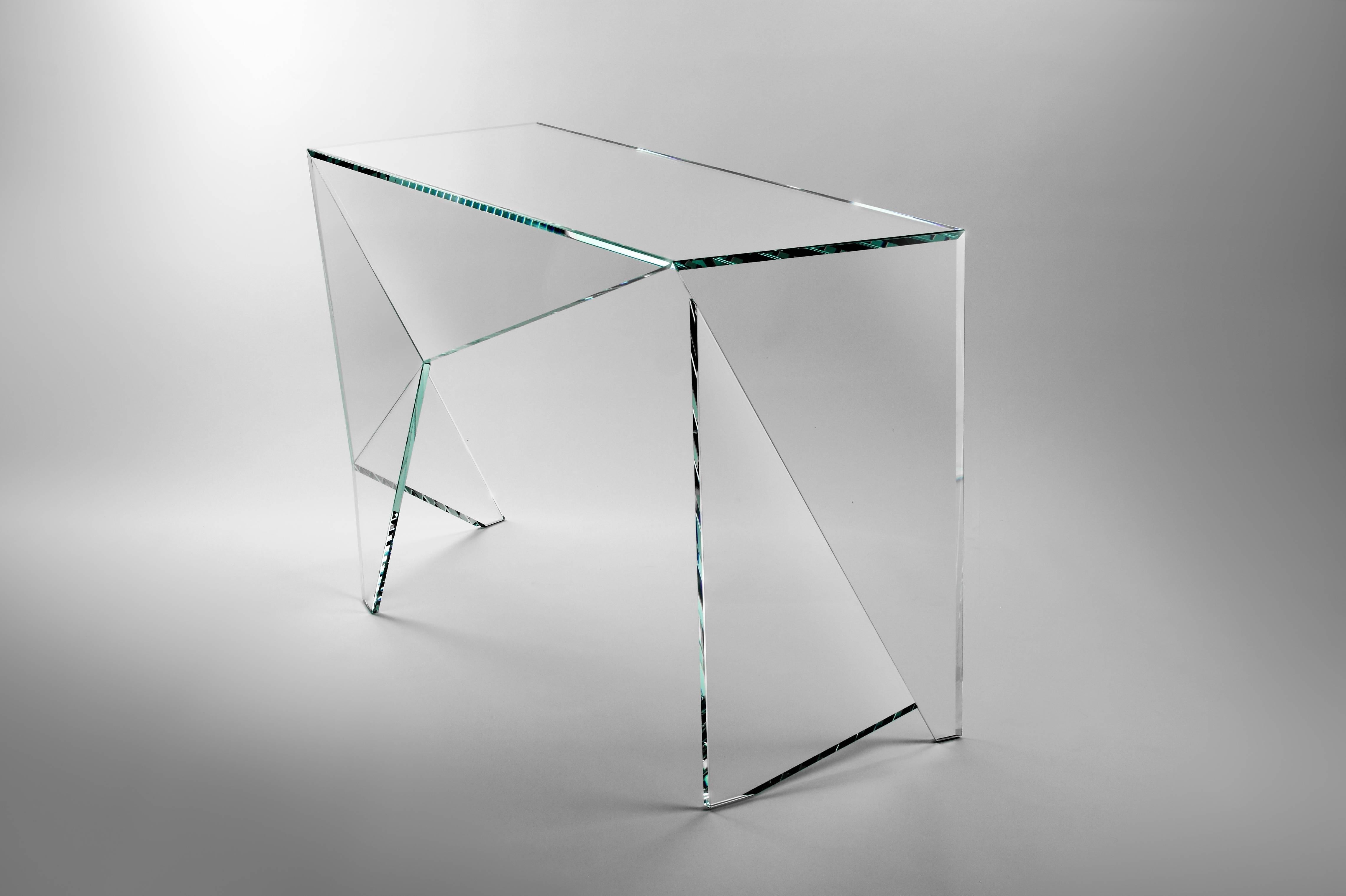 Italian Desk or Writing Table Crystal Glass Origami Design Collectible Made in Italy For Sale