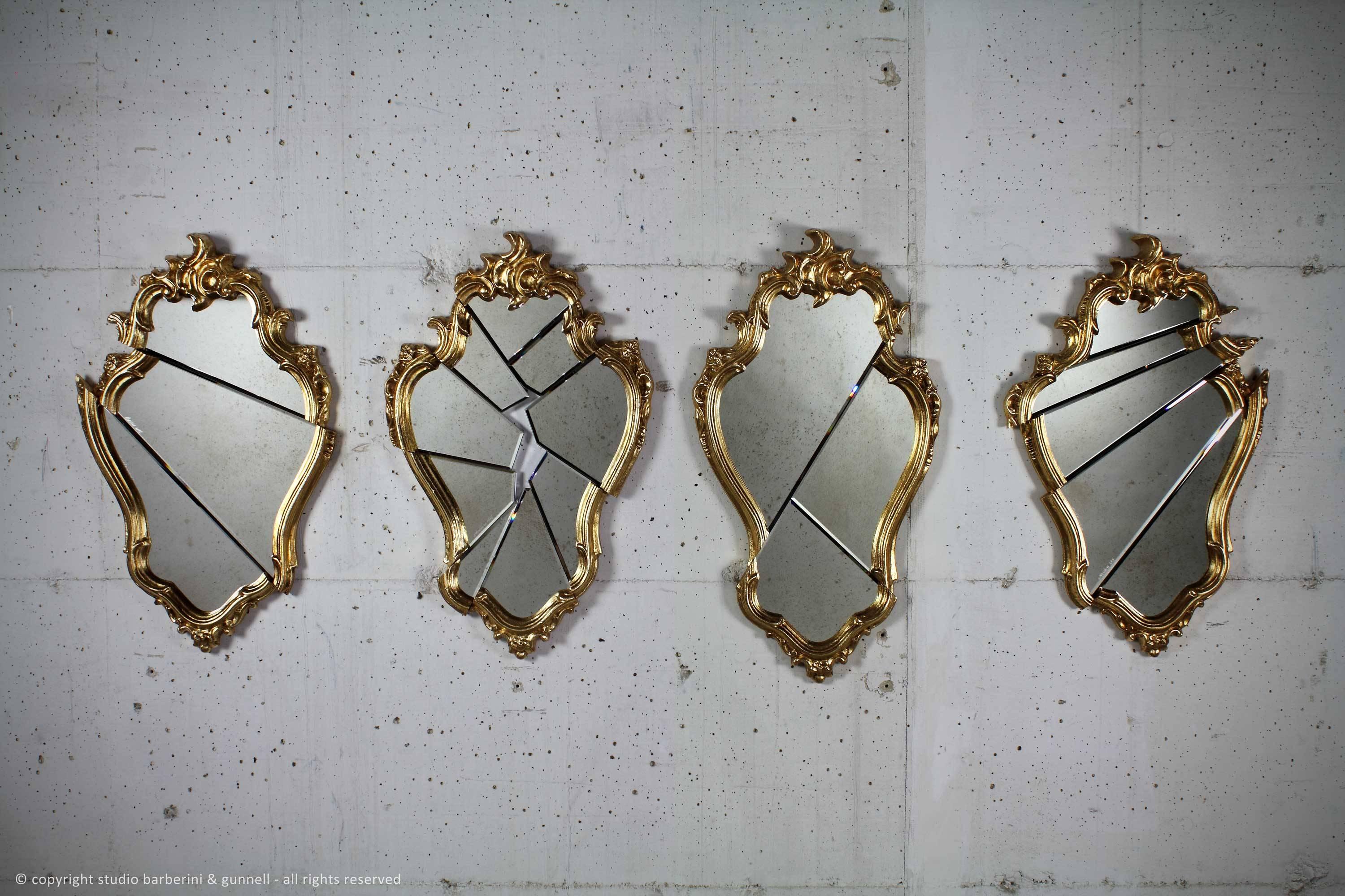 Modern Wall Console Mirror Gold Rococo Baroque Classic Frame Collectible Design Italy For Sale