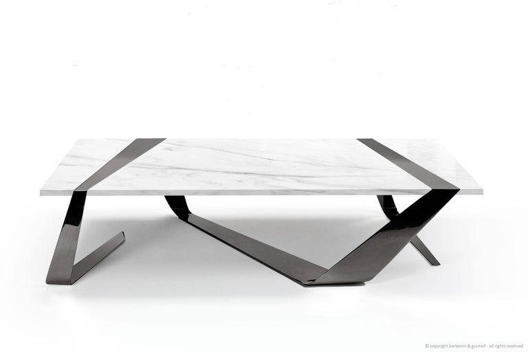 Coffee Table Modern Rectangular Marble White Brass Italian Limited Edition For Sale At 1stdibs