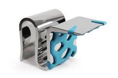 Chair Armchair Mirror Metal Steel Blue Leather Upholster Curvy Shaped Design