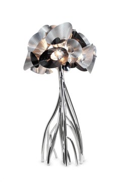 Floor Lamp Decorative Big Sculpture Mirror Steel Carbon Fiber Lampshade Italy