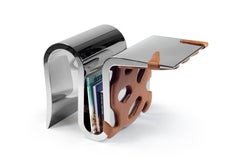 Chair Sculpture Mirror Steel Brown Leather Collectible Design Handmade Italy