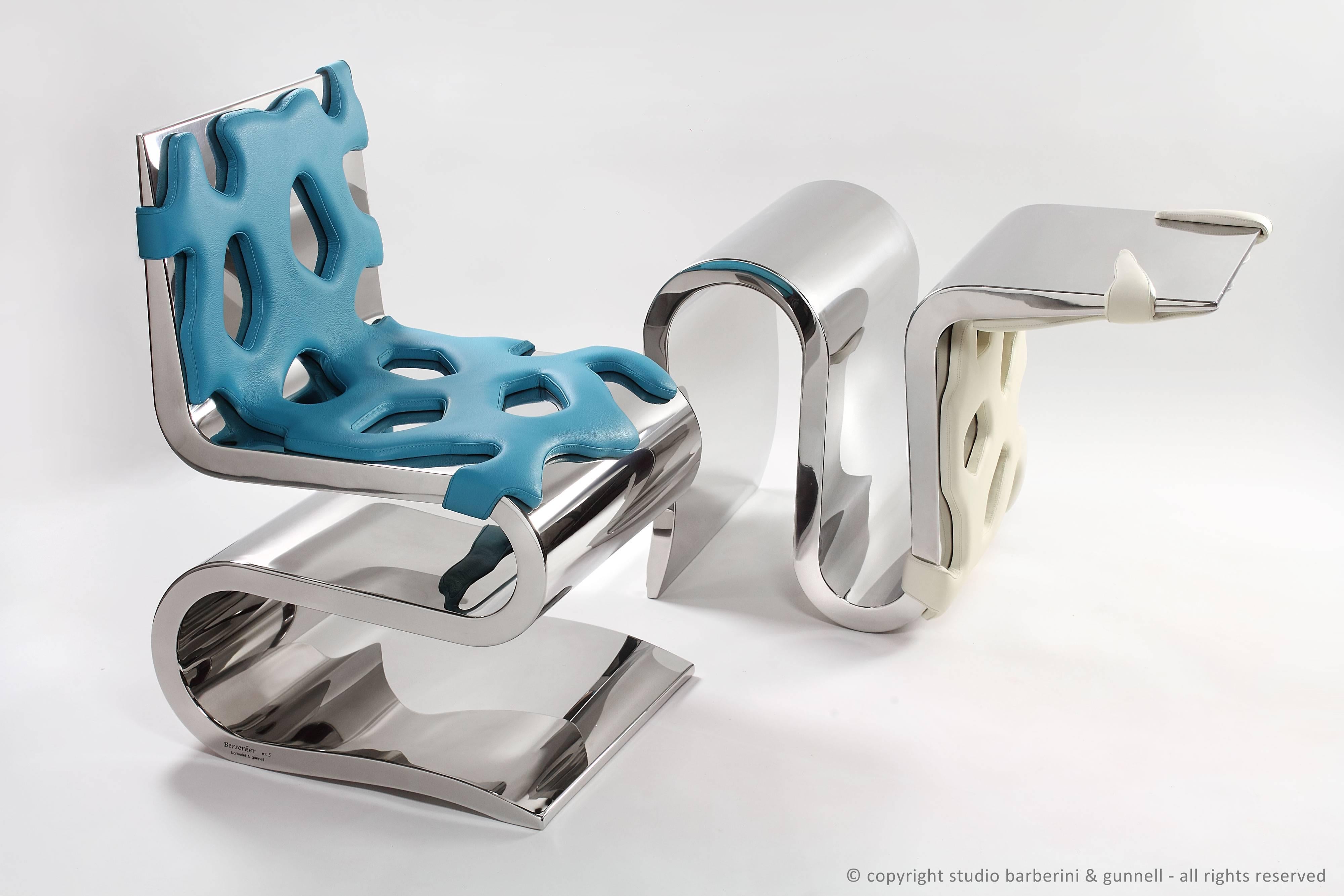 Silla Escultura Espejo Acero Cuero Marrón Diseño Coleccionable Hecho a Mano Italia en Nuevo estado para la venta en Ancona, Marche