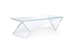 Crystal Glass Coffee Table, Transparent Origami Contemporary Design Italy