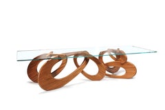 Mesa de comedor Madera maciza Anillos Escultura Tapa de cristal Diseño coleccionable