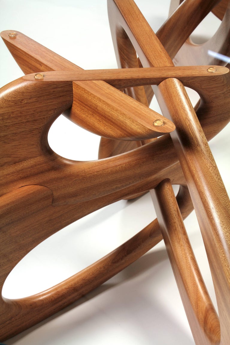 Dining Table Solid Wood Rings Sculpture Glass Crystal Top Collectible