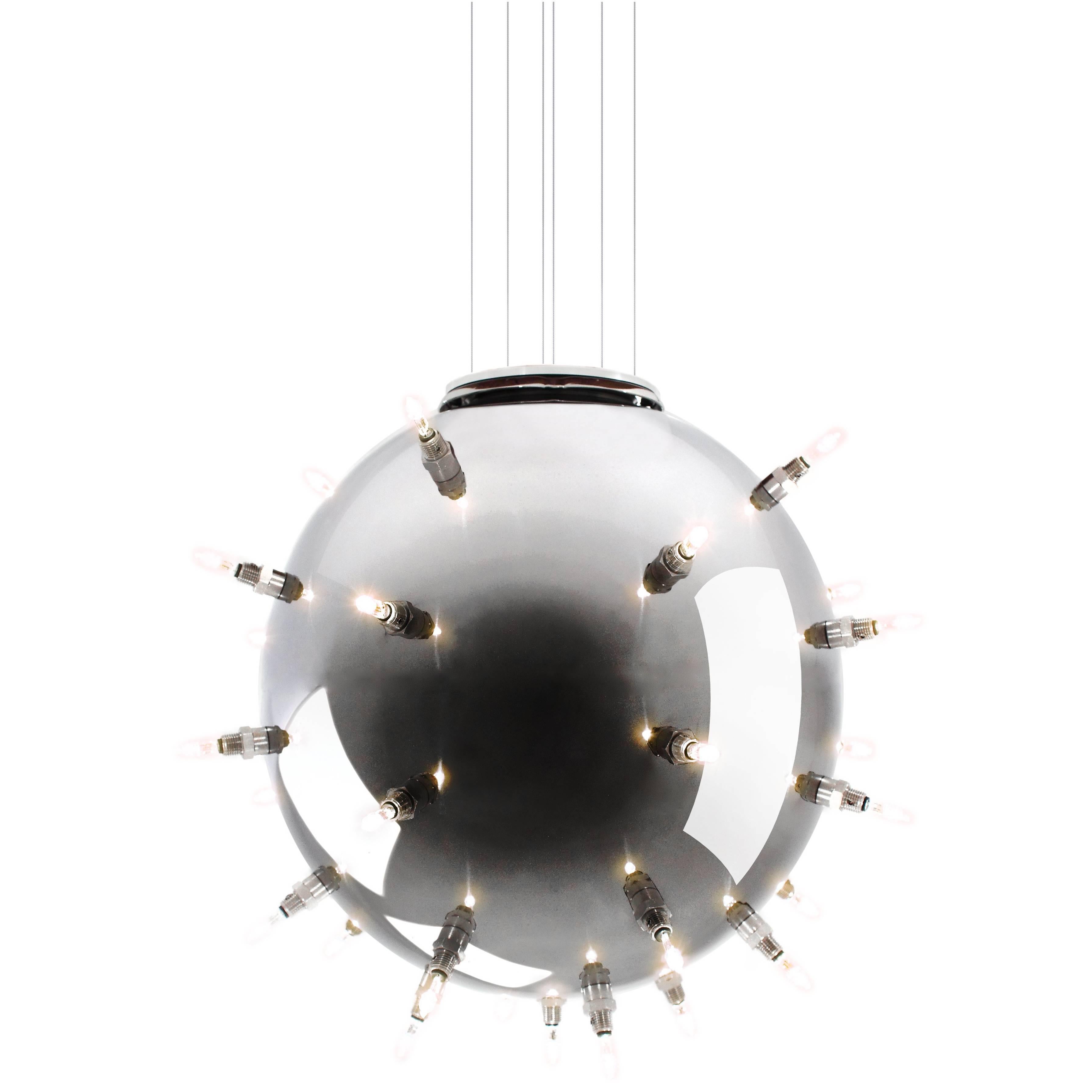 Kronleuchter Lampe Hängeleuchte Sputnik Sphäre Spiegel Stahl Sammlerstück Design Italien im Angebot