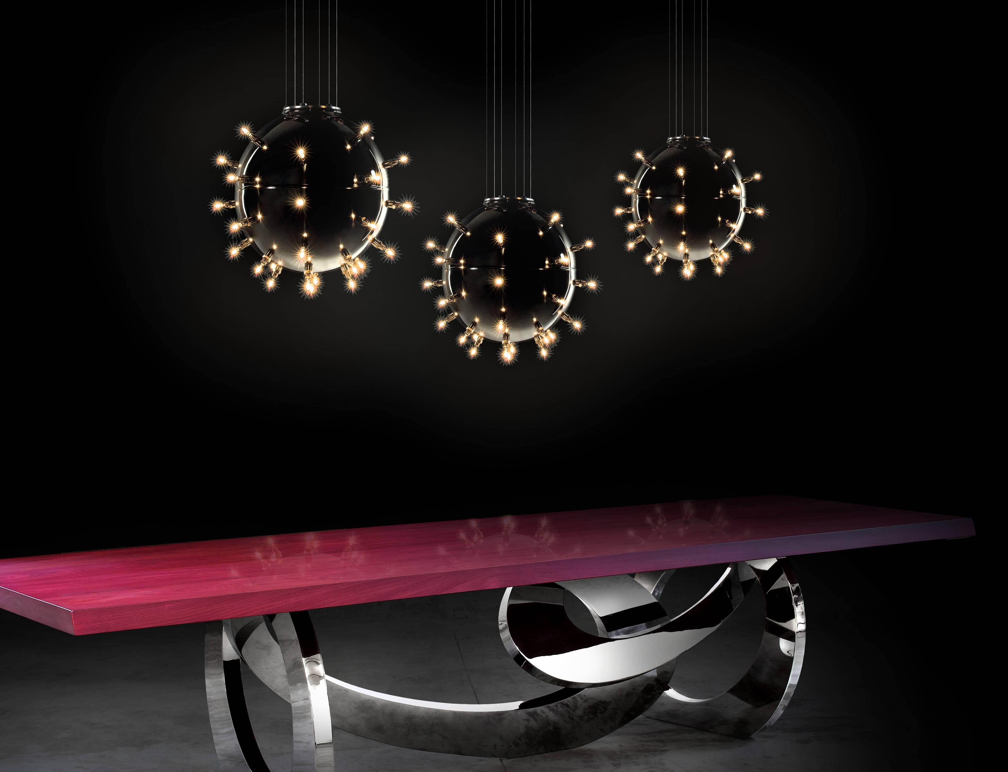 Kronleuchter Lampe Hängeleuchte Sputnik Sphäre Spiegel Stahl Sammlerstück Design Italien (Moderne) im Angebot