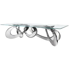 Tavolo da pranzo Anelli Scultura Rettangolare Vetro Cristallo Specchio Acciaio Da Collezione