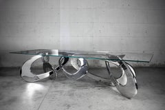 Dining Table Rings Sculpture Rectangular Glass Crystal Mirror Steel Collectible