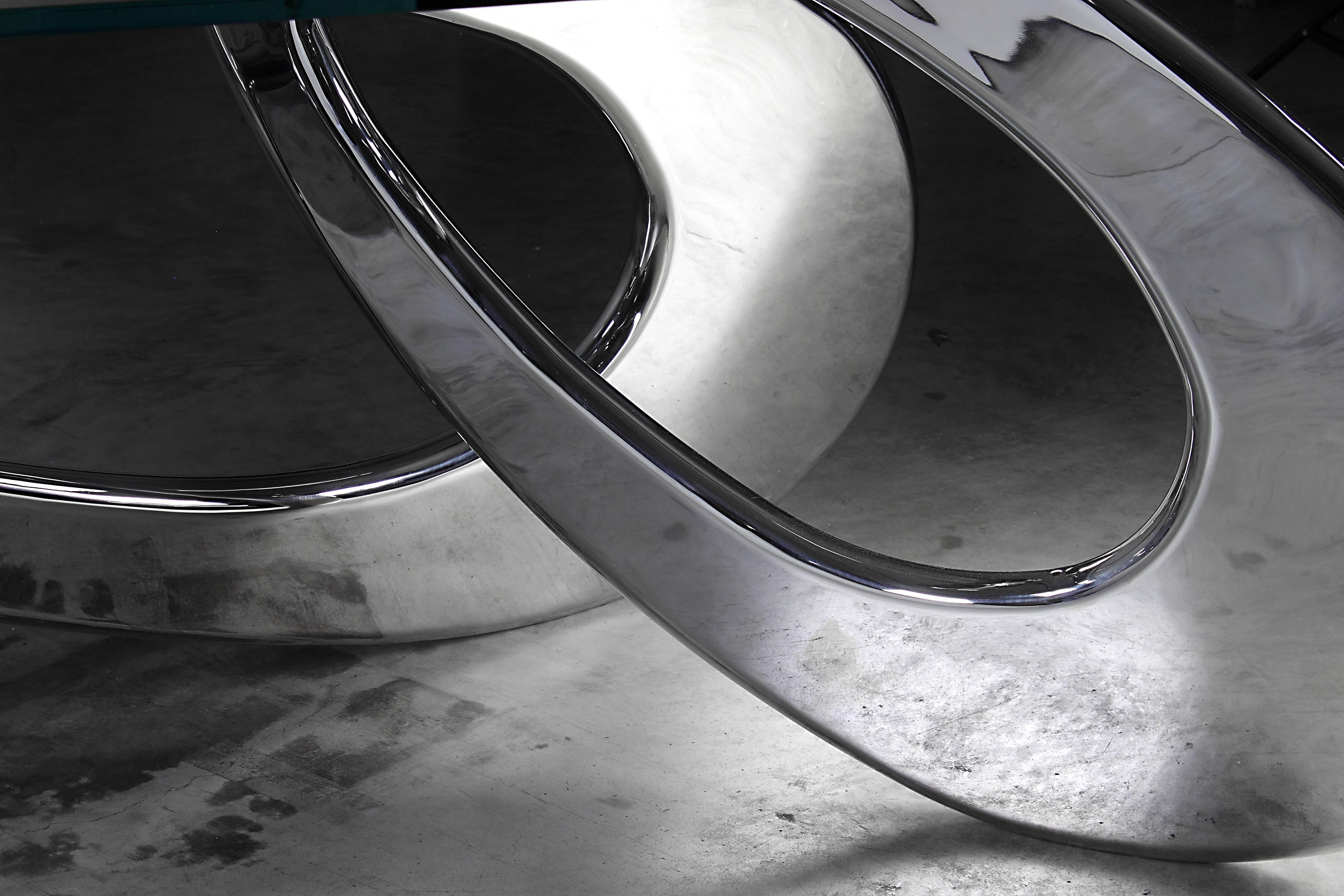 rechteckiger Esstisch-Ring-Skulptur aus Glas und Kristall, Stahl, Sammlerstück (21. Jahrhundert und zeitgenössisch) im Angebot