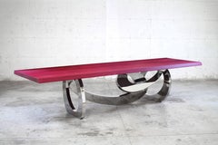 Dining Desk Table Metal Rings Rectangular Purpleheart Wood Mirror Steel Italy
