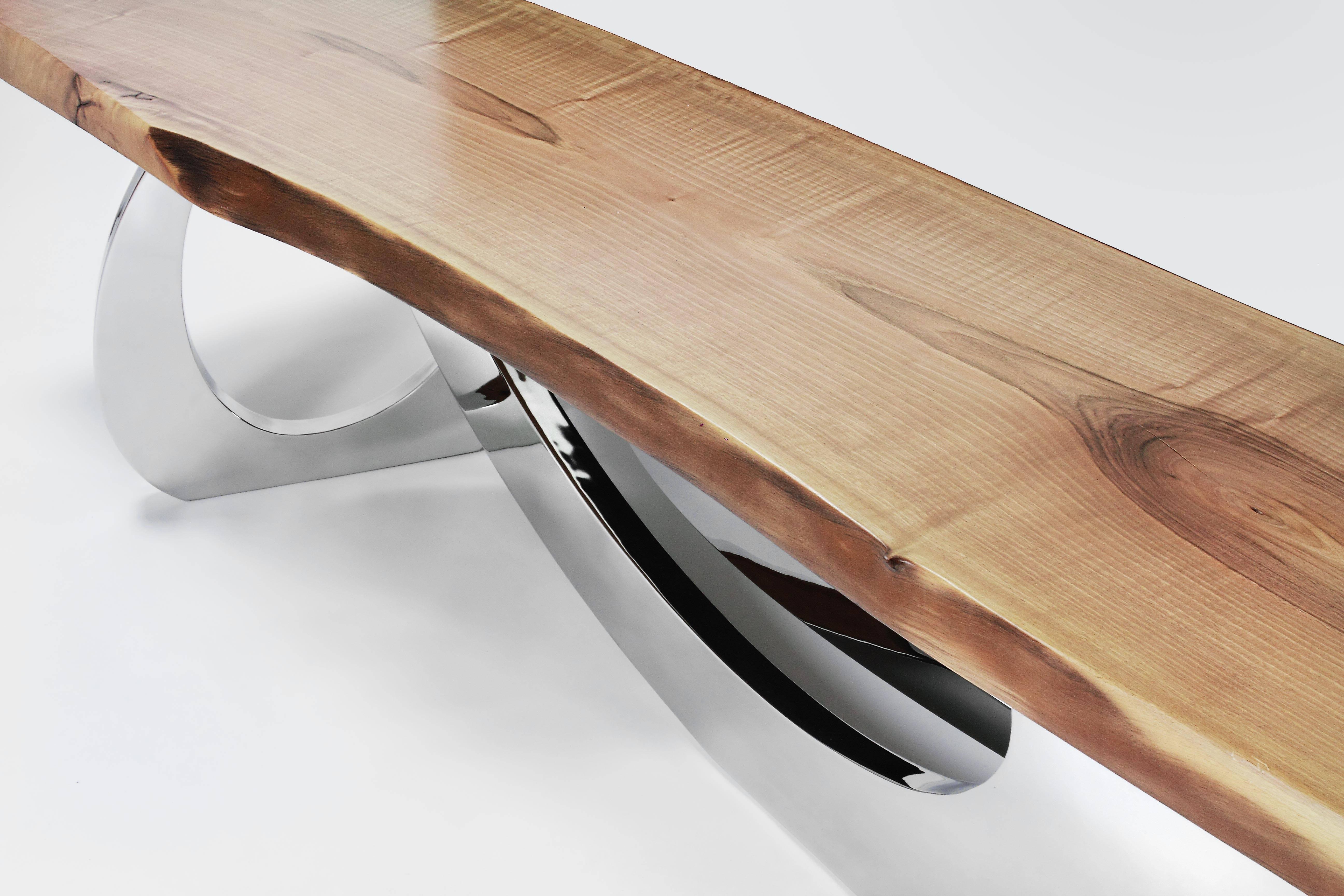 Moderno Panchina in legno massiccio Wood Wood Wood Specchio Acciaio Inox Design da collezione Italia in vendita