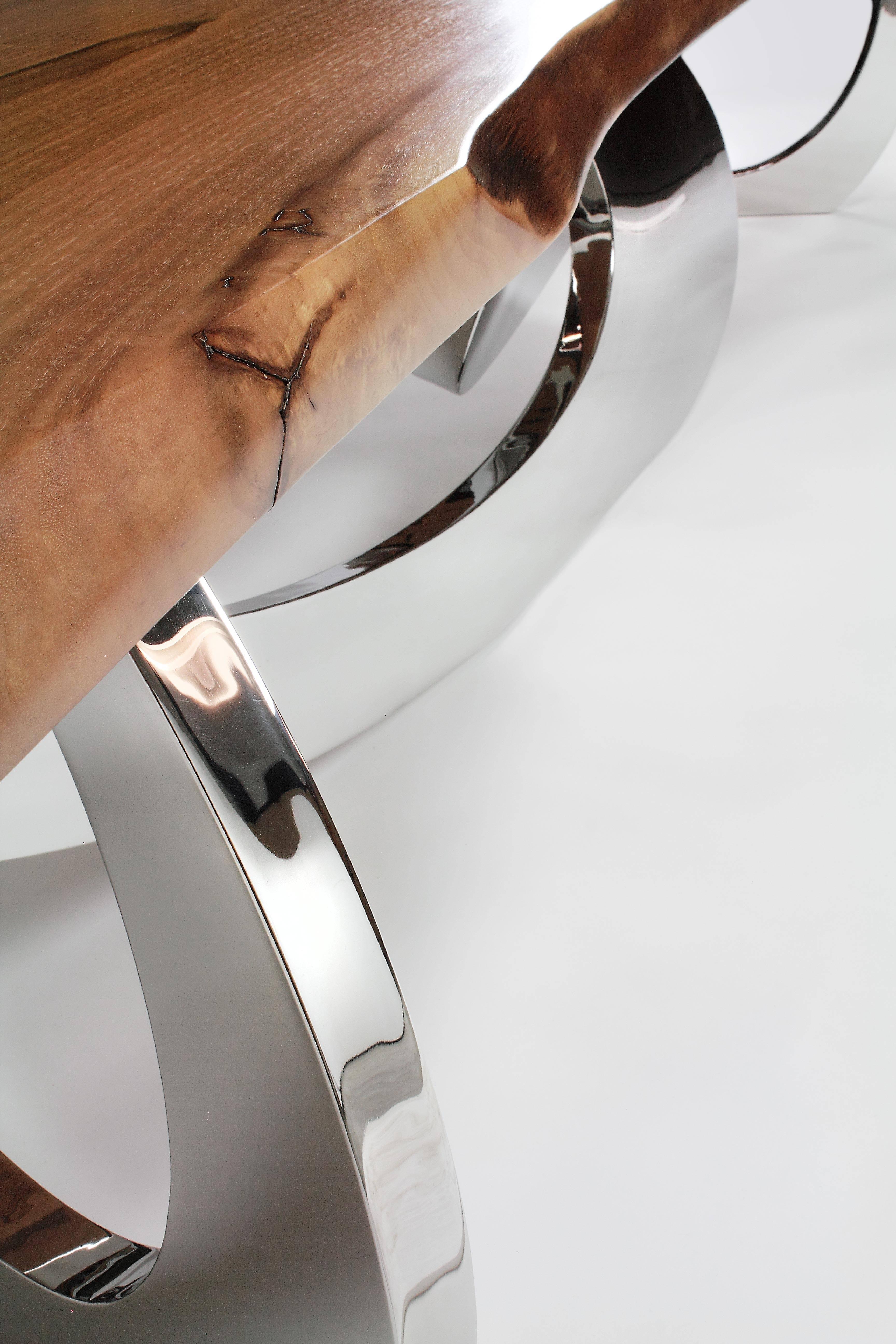 Lucidato Panchina in legno massiccio Wood Wood Wood Specchio Acciaio Inox Design da collezione Italia in vendita