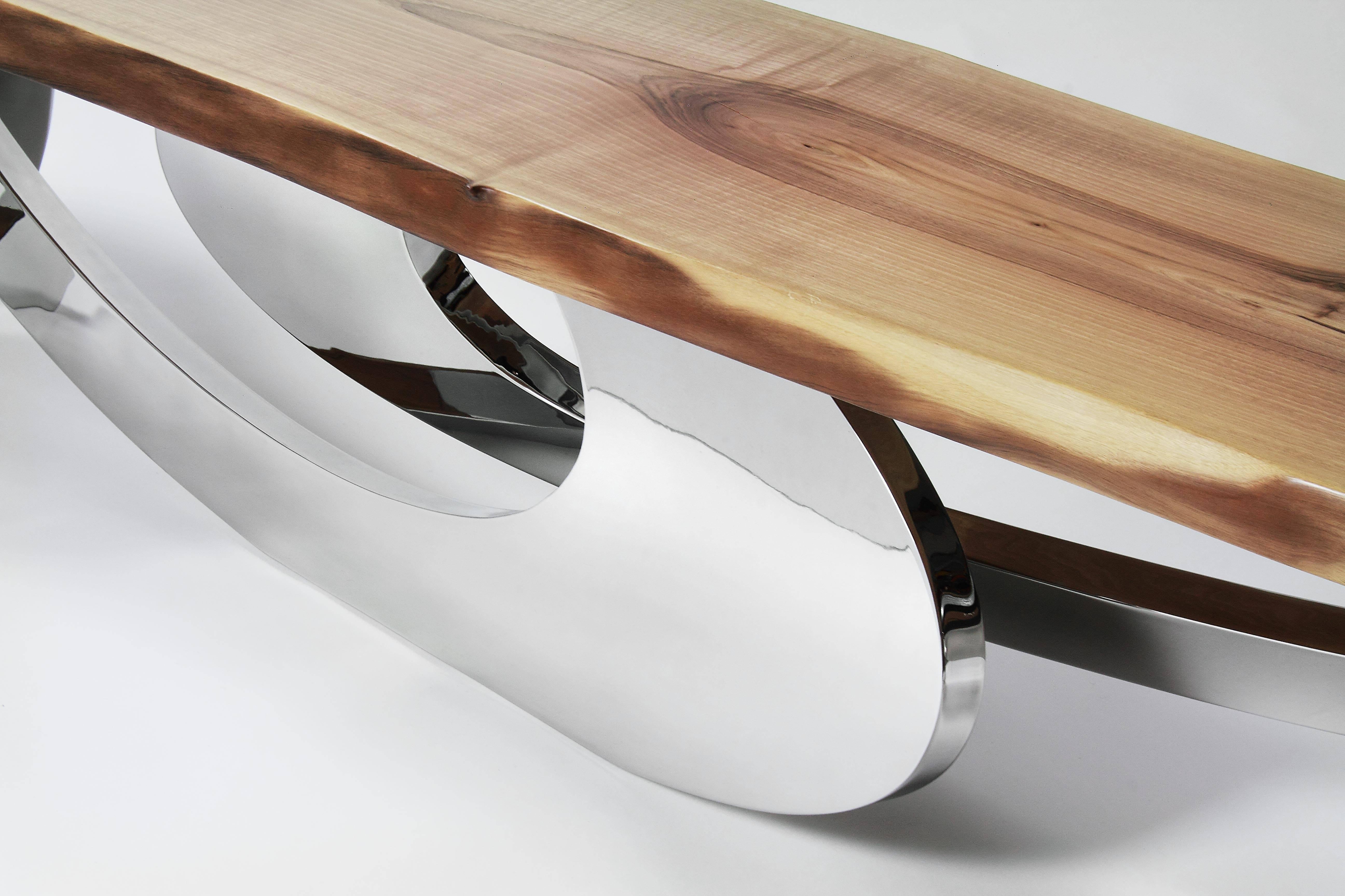 Panchina in legno massiccio Wood Wood Wood Specchio Acciaio Inox Design da collezione Italia In condizioni Nuovo in vendita a Ancona, Marche