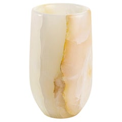 Vase Vessel Decorative Sculpture White Onyx Marble Hand-carved Italy