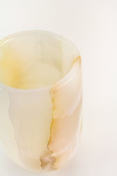Vase Vessel Decorative Sculpture White Onyx Marble Hand-carved Italy