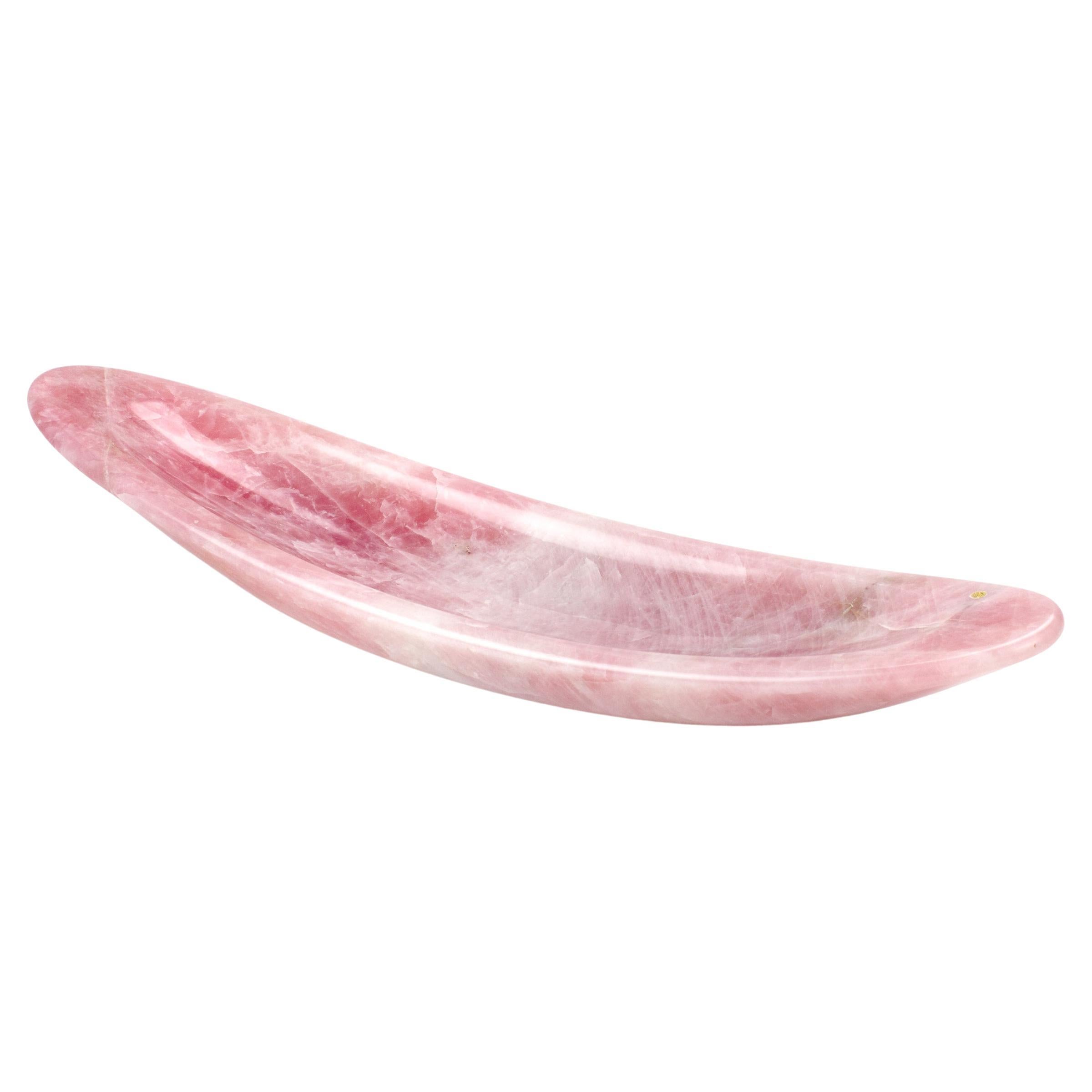 Tazón decorativo Vasija Escultura Abstracta Mármol Rosa Cuarzo Macizo Tallado a Mano