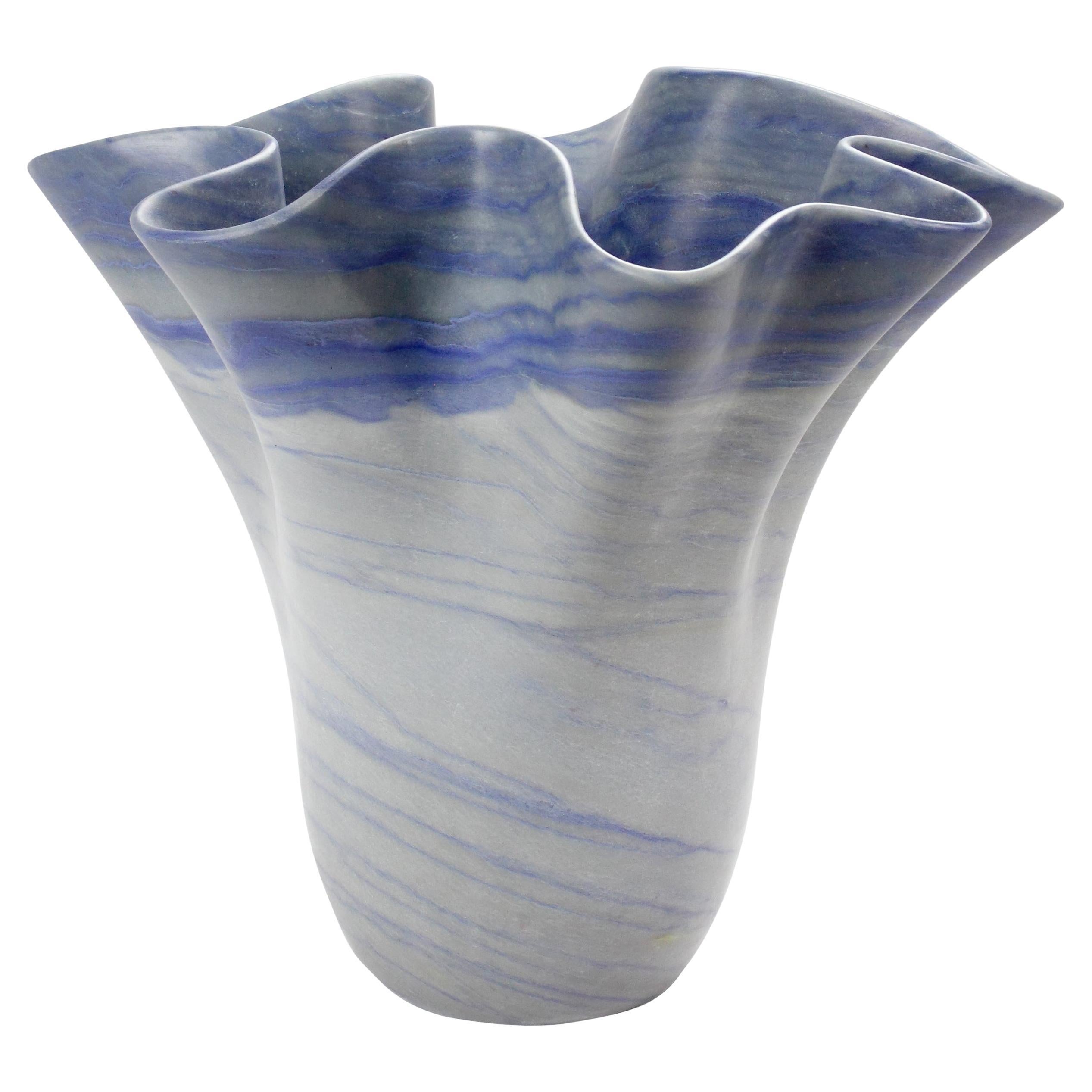 Vase Vessel Sculpture Organic Shape Solid Block Blue Azul Marble Collectible For Sale